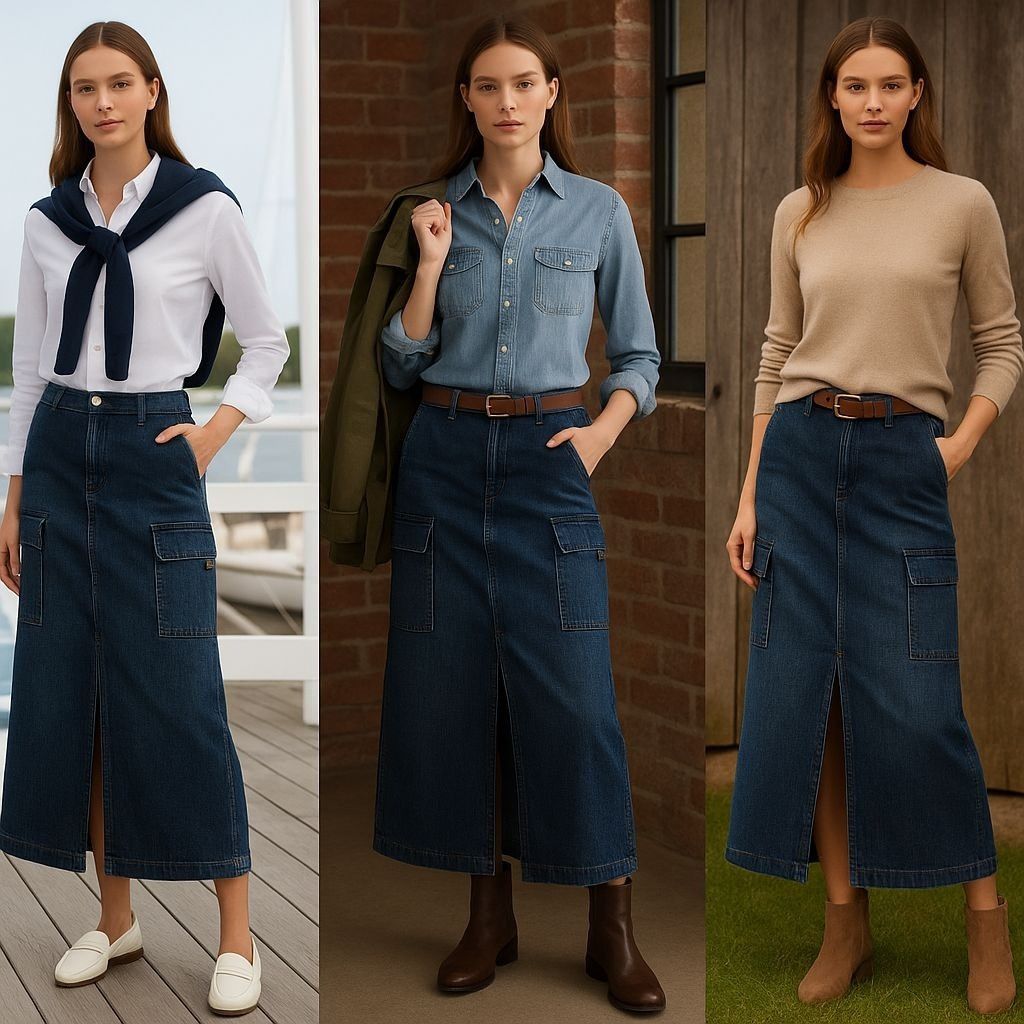 Ralph Lauren Polo Jeans Co Indigo Cotton Midi Cargo Skirt Trendy 2 Preppy Size 26" / US 2 / IT 38 - 1 Thumbnail