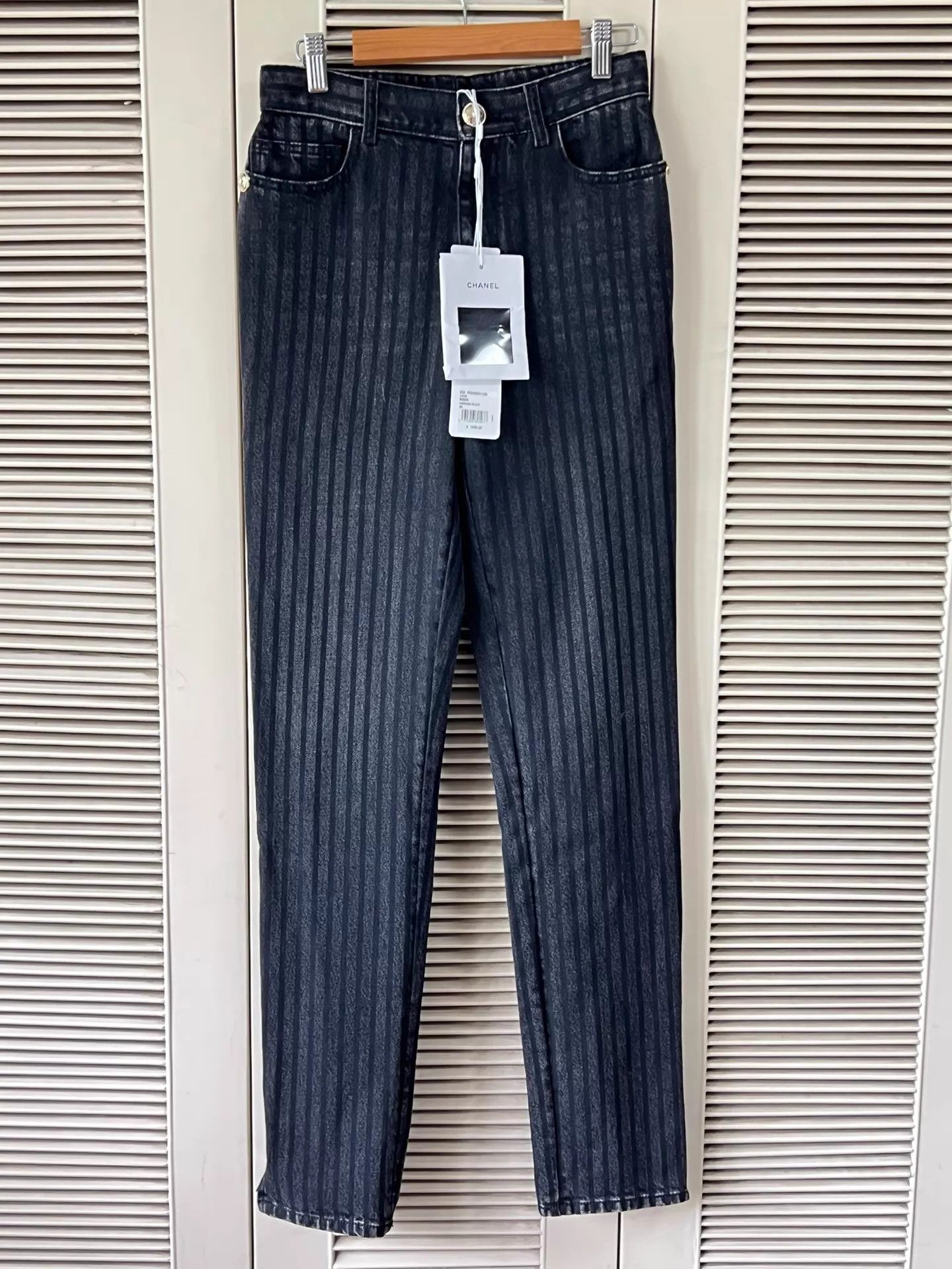 Chanel Chanel Black Striped High-Waisted Straight Jeans 36 Size 26" / US 2 / IT 38 - 1 Thumbnail