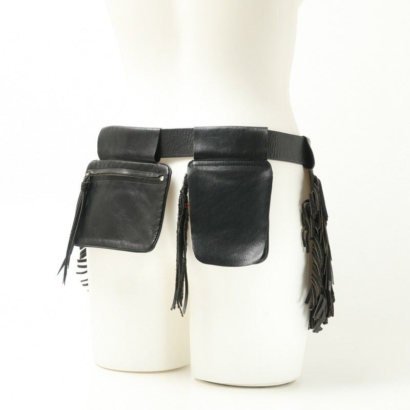 Yohji Yamamoto Leather Fringe Pocket Belt Size 32 - 3 Thumbnail