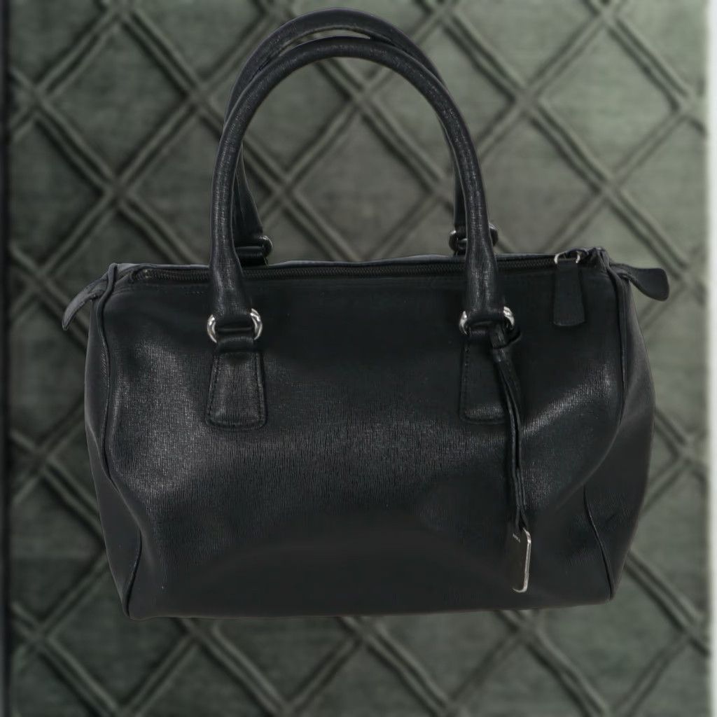 VINTAGE Furla Handbag Purse Bowler Bag Women Medium Leather Black