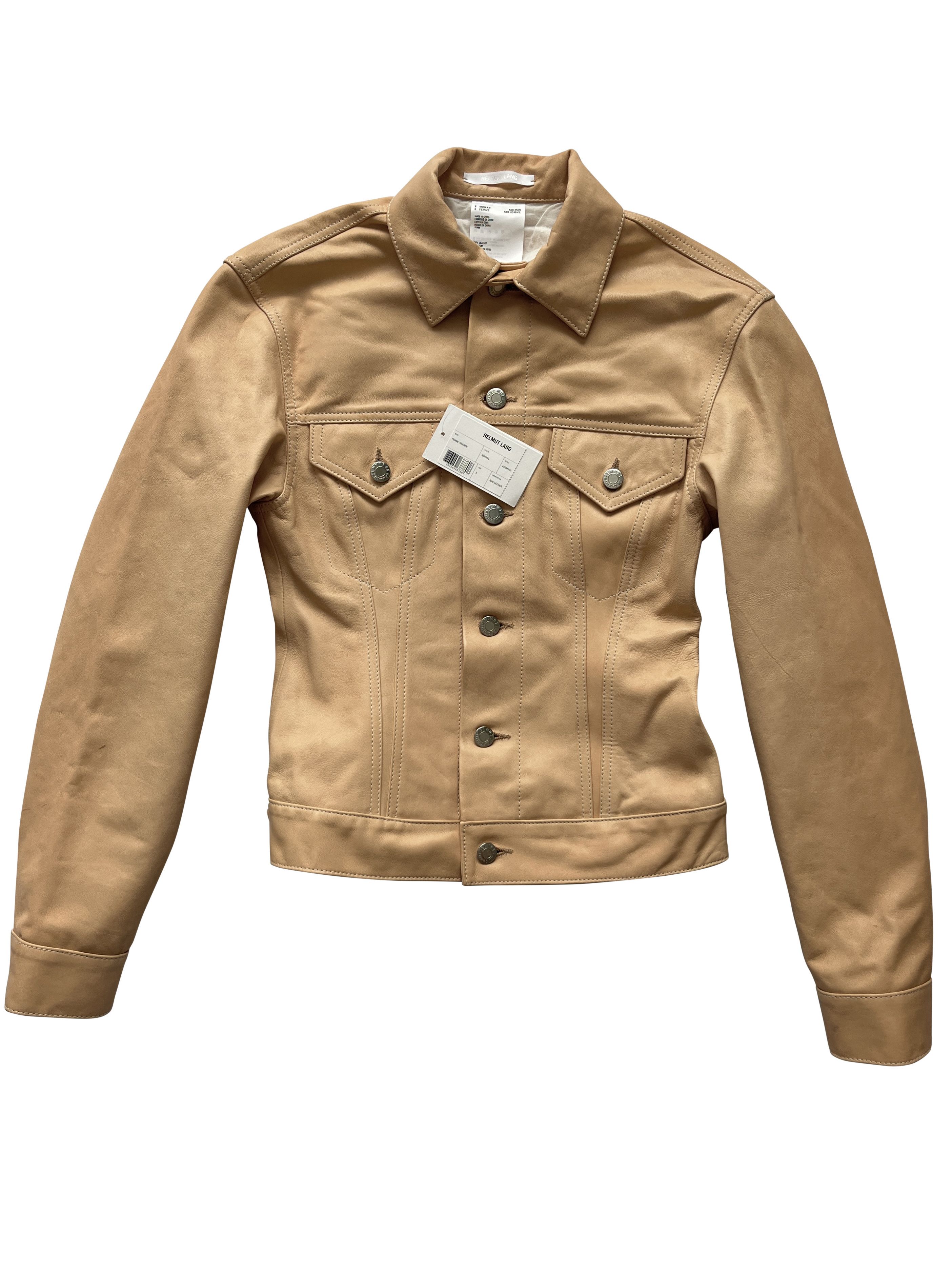 Helmut Lang ⚡️QUICK SALE⚡️Helmut Lang Beige Leather Trucker Jacket Size S / US 4 / IT 40 - 1 Thumbnail