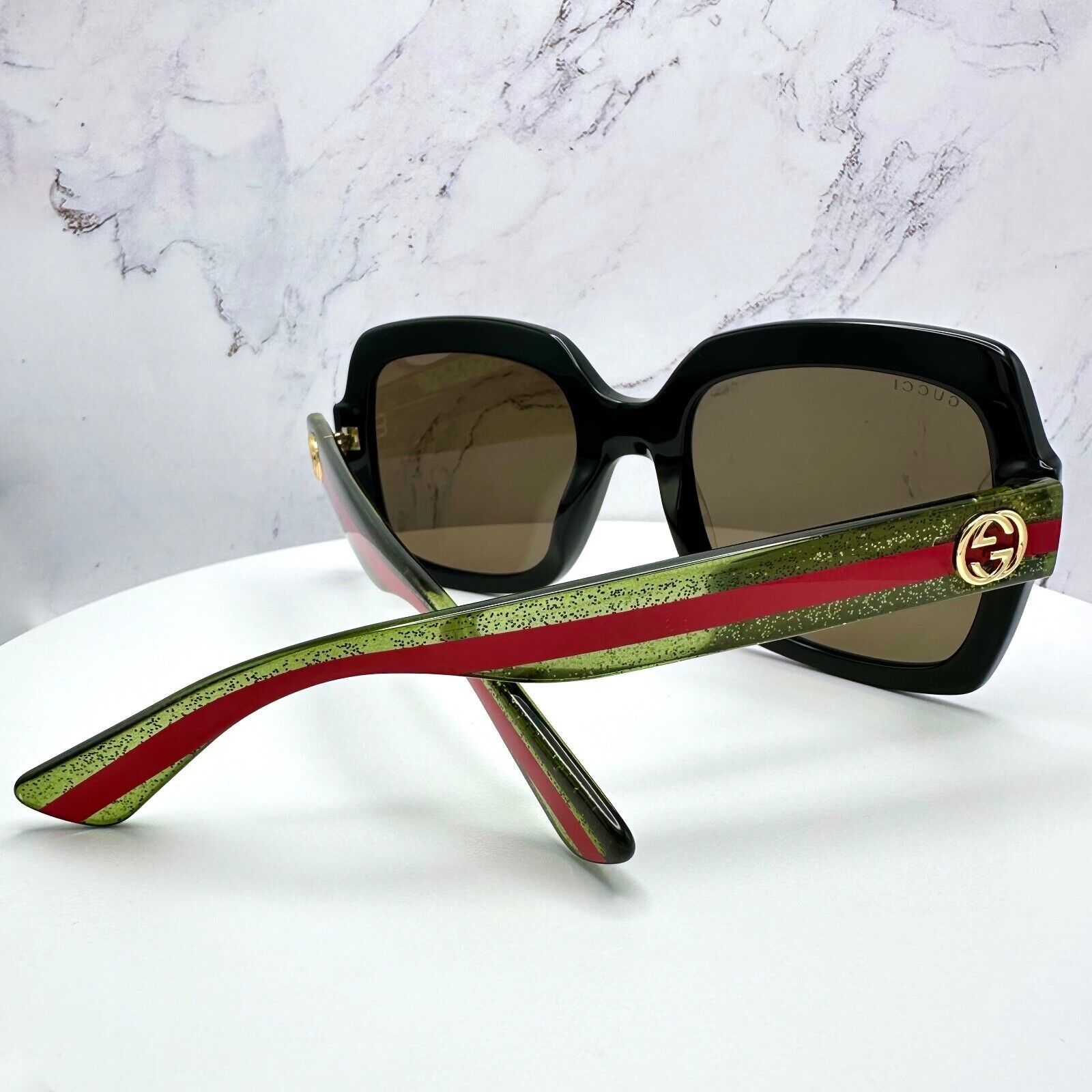 Gucci New Gucci Sunglasses Black Square Red Green Web Arms Gold Size ONE SIZE - 17 Thumbnail