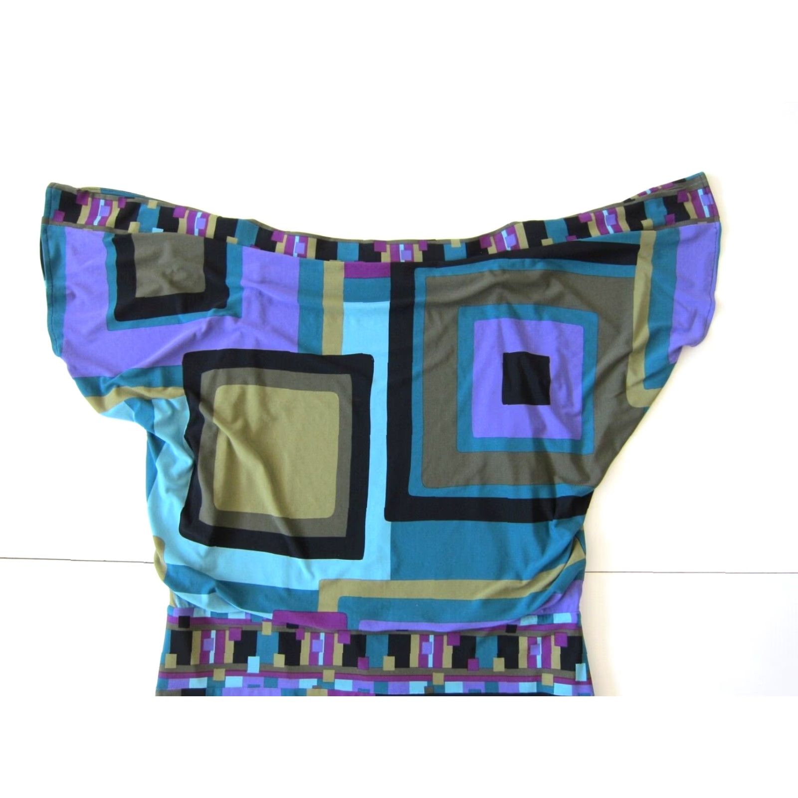 Vintage Muse Dress Geometric Stretch Boxy Empire Sheath Tunic Green Purple Black 14 Women Size XL / US 12-14 / IT 48-50 - 5 Thumbnail
