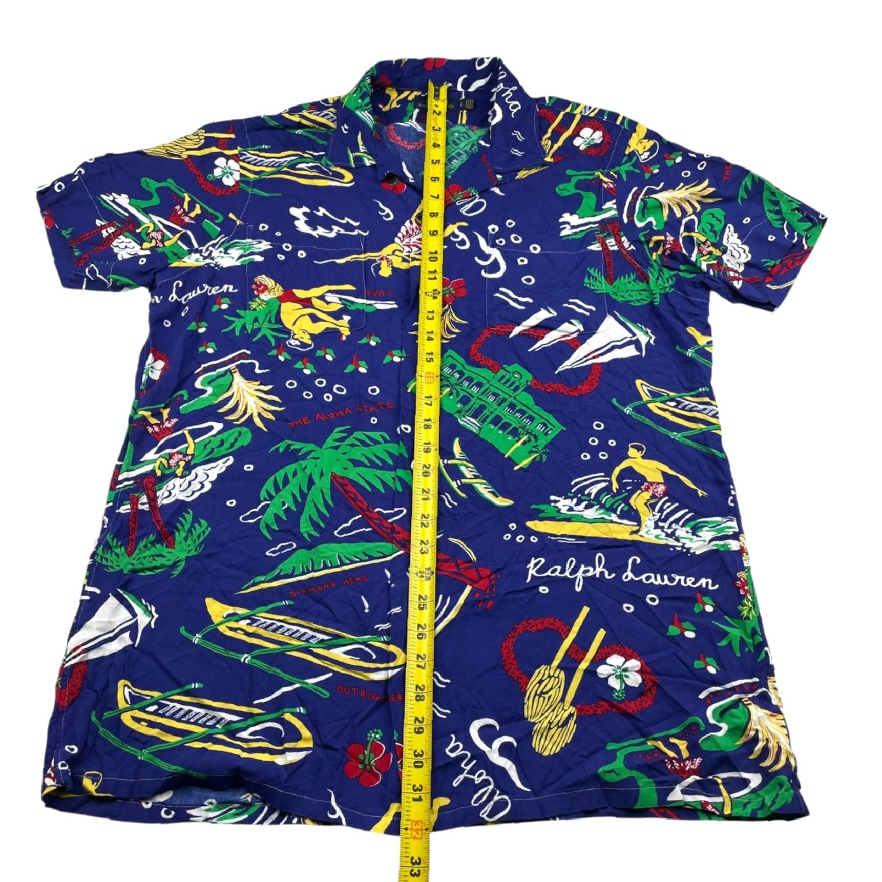 Polo Ralph Lauren Shirt Men’s Aloha Hawaiian Luau Camp Shirt Blue Large 100% Viscose Short Sleeve Button-Up Floral Mens