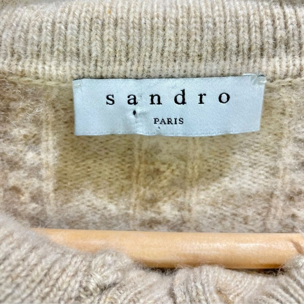 Sandro Sandro Gotham Oversized Collar Beige Wool Sweater 0 (XS) Size XS / US 0-2 / IT 36-38 - 10 Thumbnail