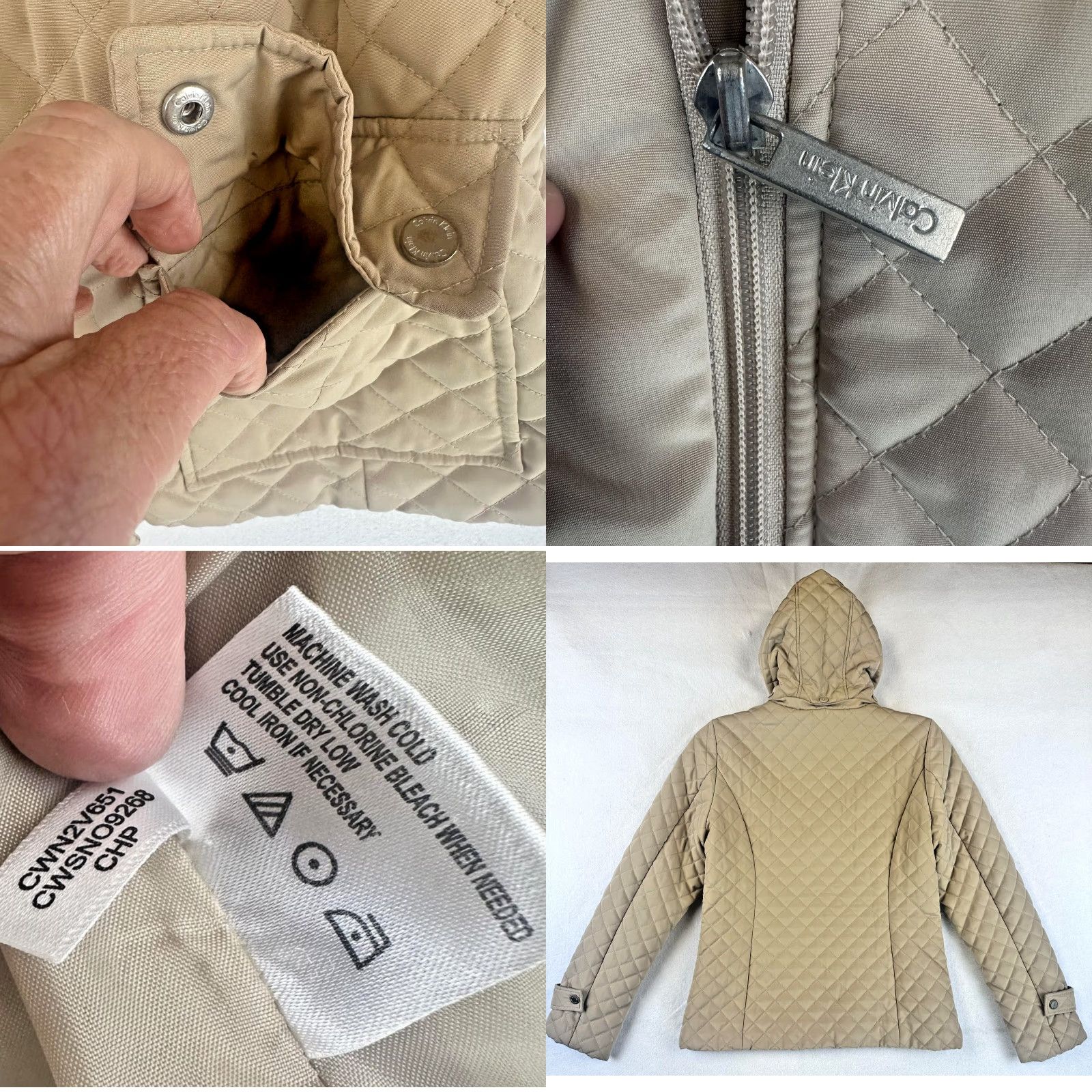 Calvin Klein Calvin Klein Womens Small Jacket Quilted Full Zip Coat Hood Sherpa Button Tan Size S / US 4 / IT 40 - 8 Thumbnail