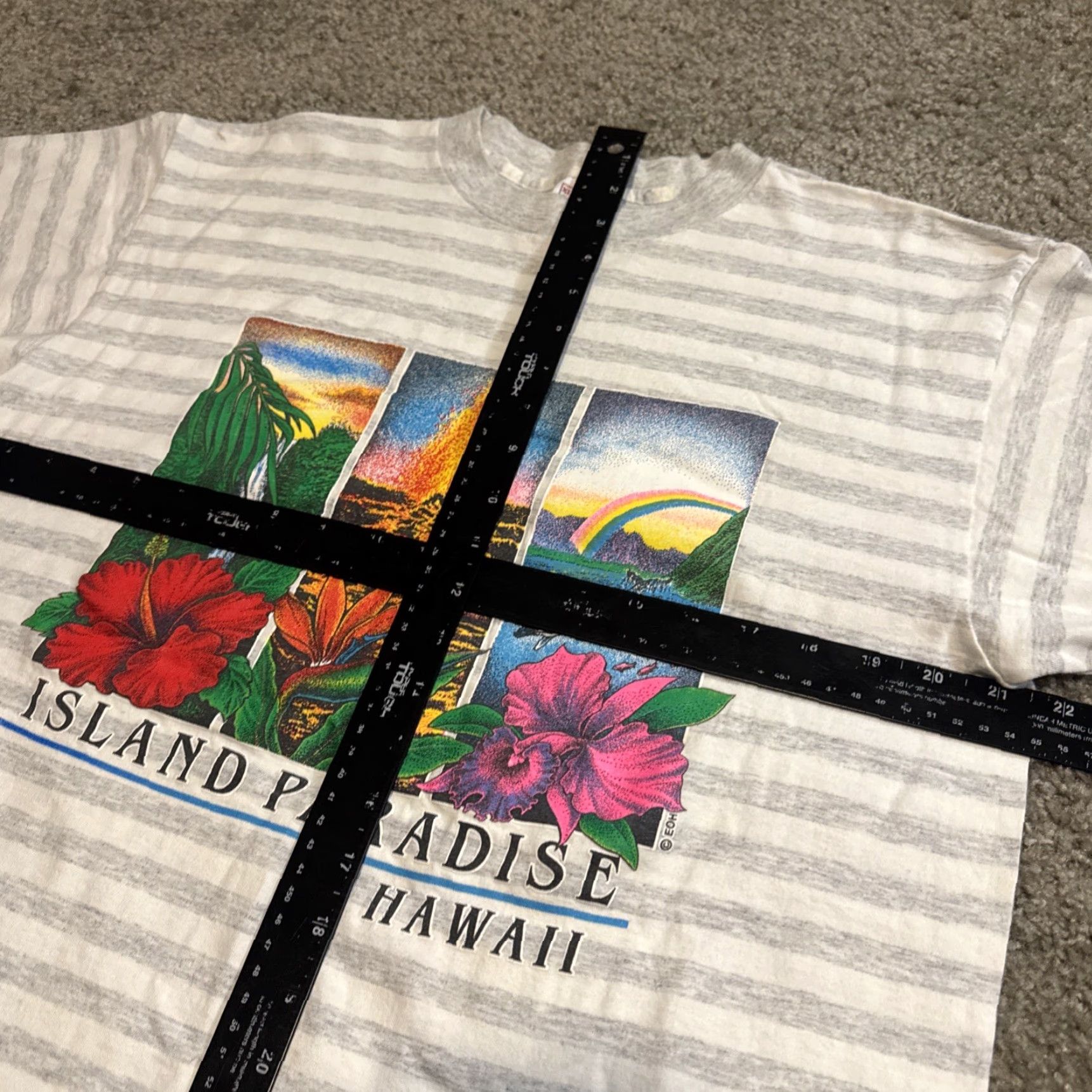 Delta VINTAGE 90s Island Paradise Hawaii Nature Volcano White Grey Stripe T-Shirt XL Mens Delta Size US XL / EU 56 / 4 - 6 Thumbnail