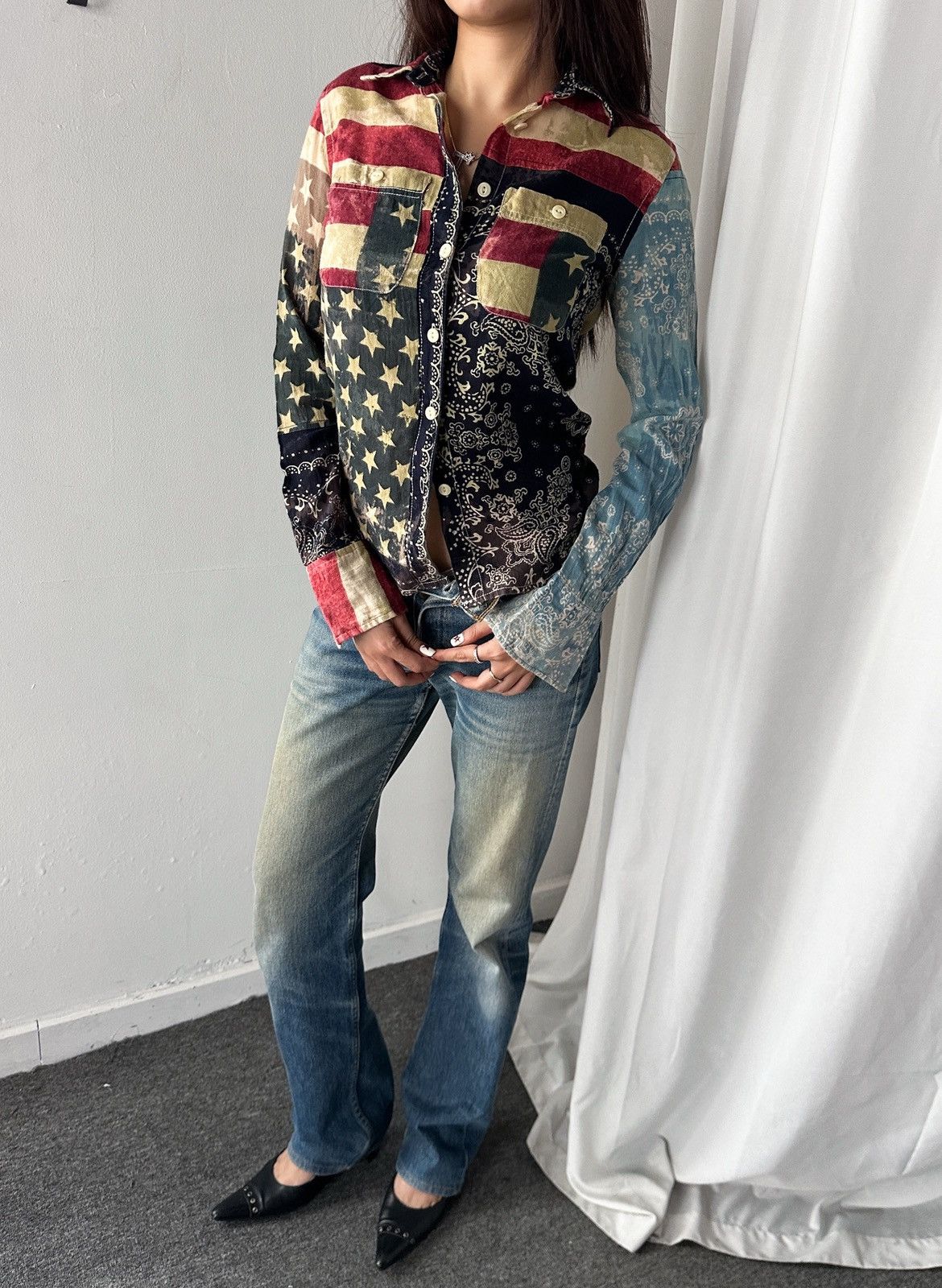 Denim & Supply Ralph Lauren RLR Denim Supply Military American Flag Patchwork Shirt Size XS / US 0-2 / IT 36-38 - 2 Thumbnail