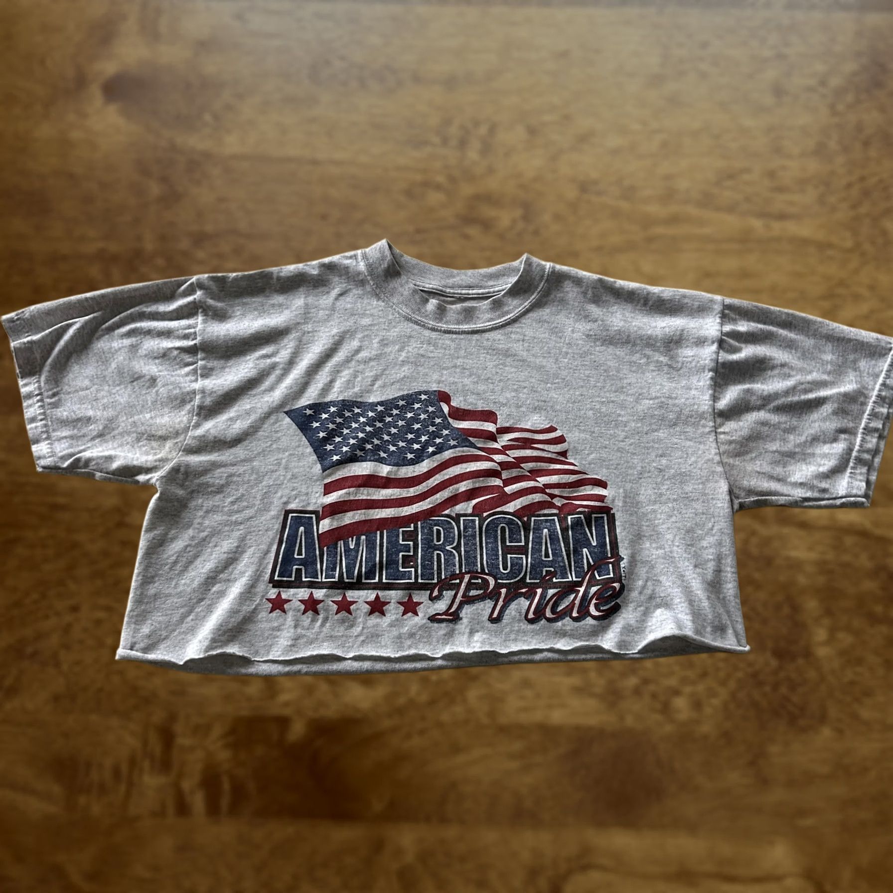 Vintage American Pride Shirt Womens Large Gray Cropped Flag Graphic USA Patriotic Tee Size L / US 10 / IT 46 - 1 Thumbnail