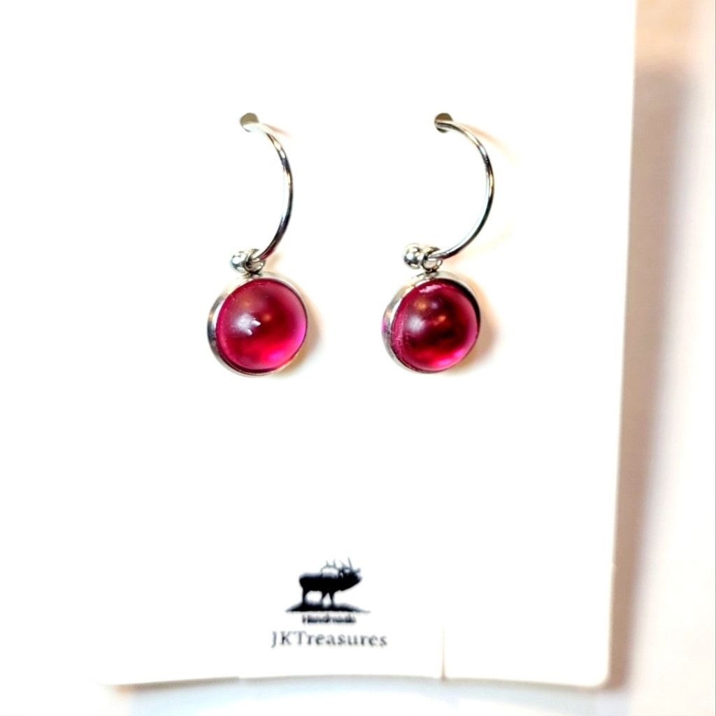 Handmade Purple Crystal Sea Glass Dangle Drop Hoop Earrings Size ONE SIZE - 1 Thumbnail