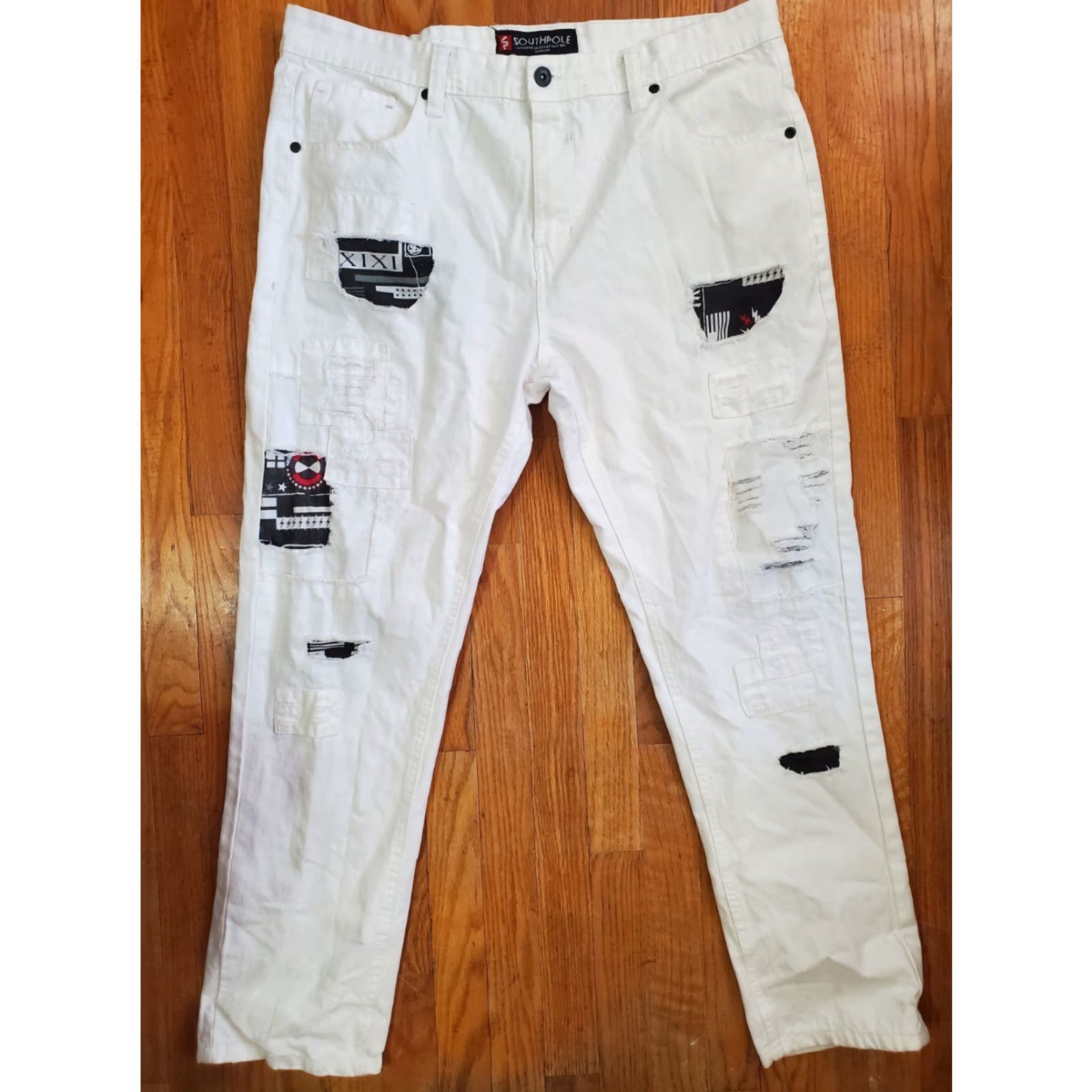 Southpole VINTAGE Southpole Jeans Patchwork White 40x32 Hip Hop 90s Grunge Denim Mens Straight Relaxed High Rise Size US 40 / EU 56 - 2 Thumbnail