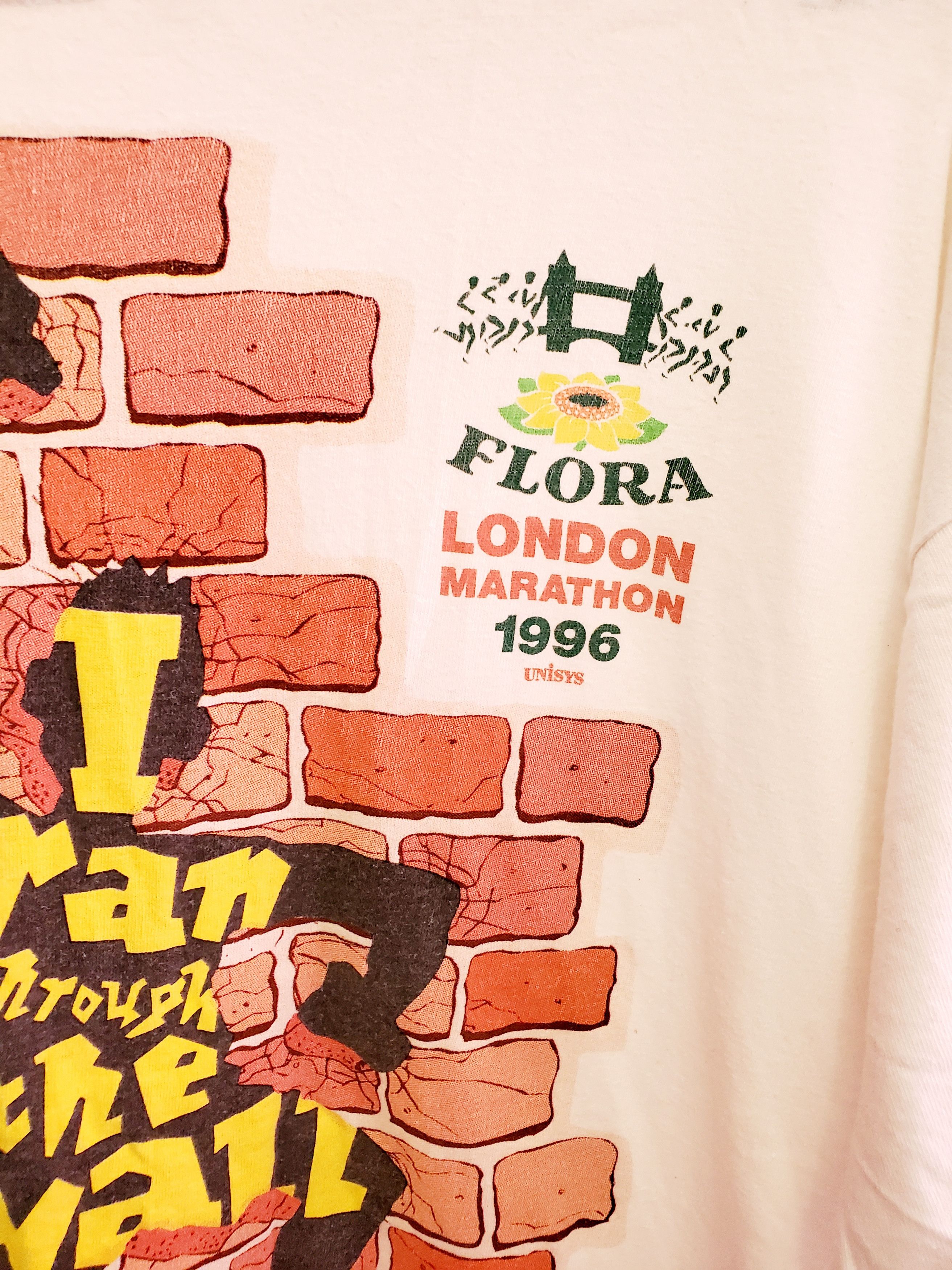 Vintage 1996 Flora London Marathon I Ran Through The Wall t shirt Xl Size US XL / EU 56 / 4 - 3 Thumbnail