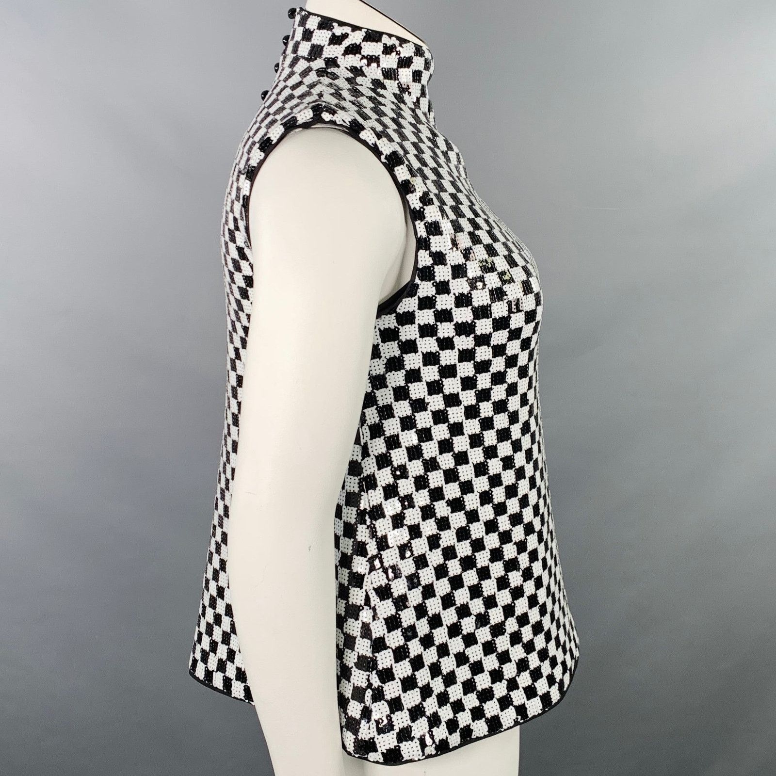 Emporio Armani Black White Polyester Blend Checkered Sleeveless Dress Top Size XS / US 0-2 / IT 36-38 - 3 Thumbnail