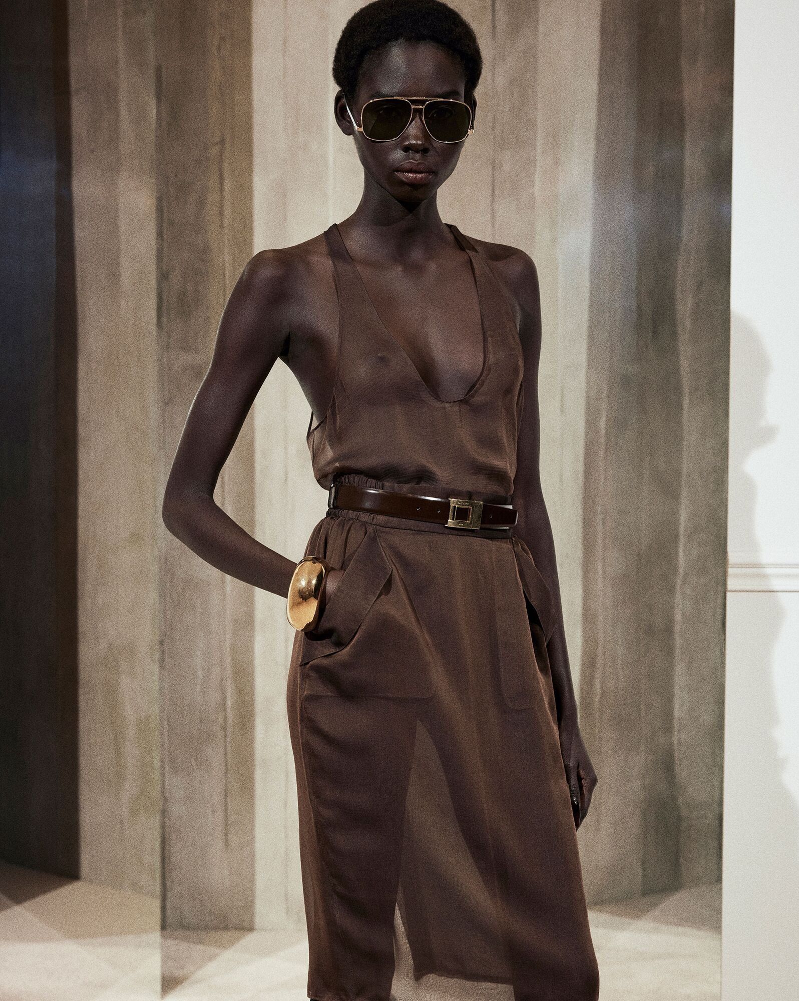 Saint Laurent Paris oc11z1125 Pencil Skirt in Silk Muslin in Brown Size 25" / US 0 / IT 36 - 2 Thumbnail
