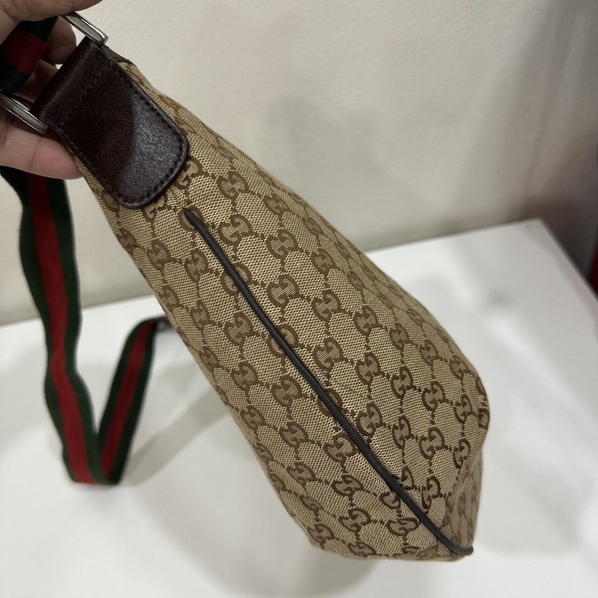 Gucci GUCCI GG WEB HALF MOON LARGE CANVAS CROSSBODY BAG 19 Size ONE SIZE - 4 Thumbnail
