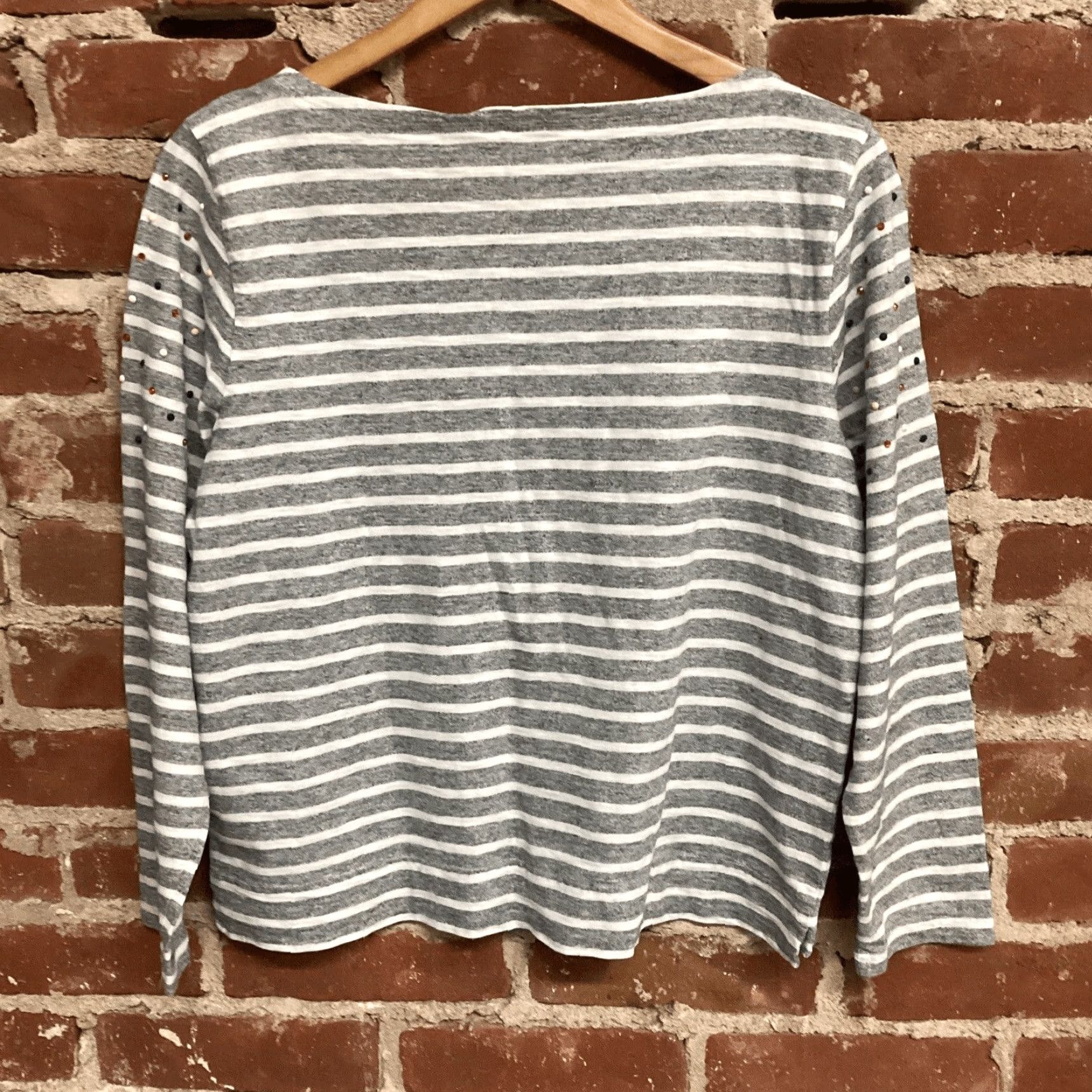 J.Crew J.CREW Womens Grey Round Neck Rhinestone Long Sleeve Top L Size L / US 10 / IT 46 - 3 Thumbnail