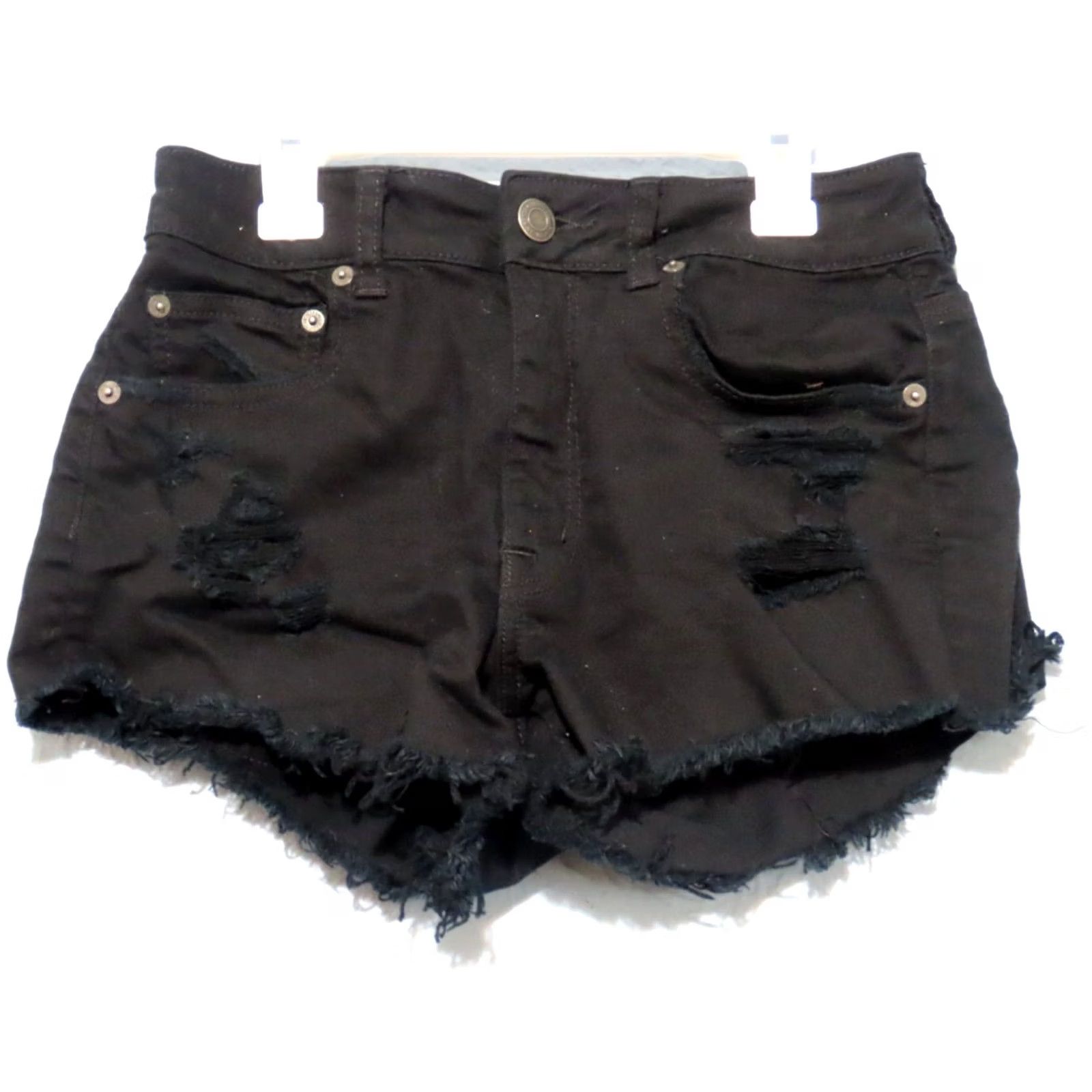 American Eagle Outfitters American Eagle High Rise Black Distressed Cut Off Ragged Womens 6 Shorts Size 28" / US 6 / IT 42 - 2 Thumbnail