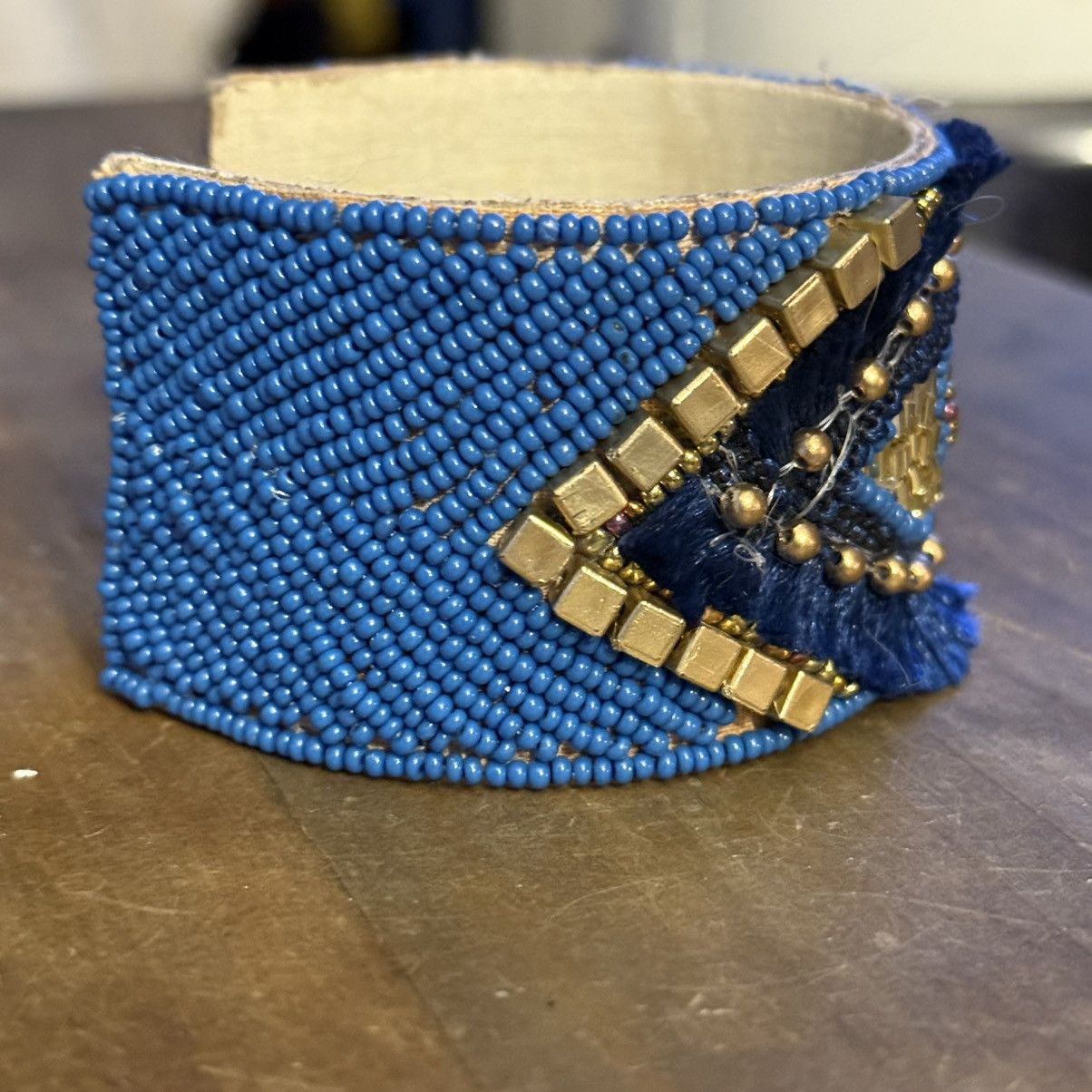 Other Handmade blue and gold beaded evil eye wide cuff bracelet Size ONE SIZE - 4 Thumbnail