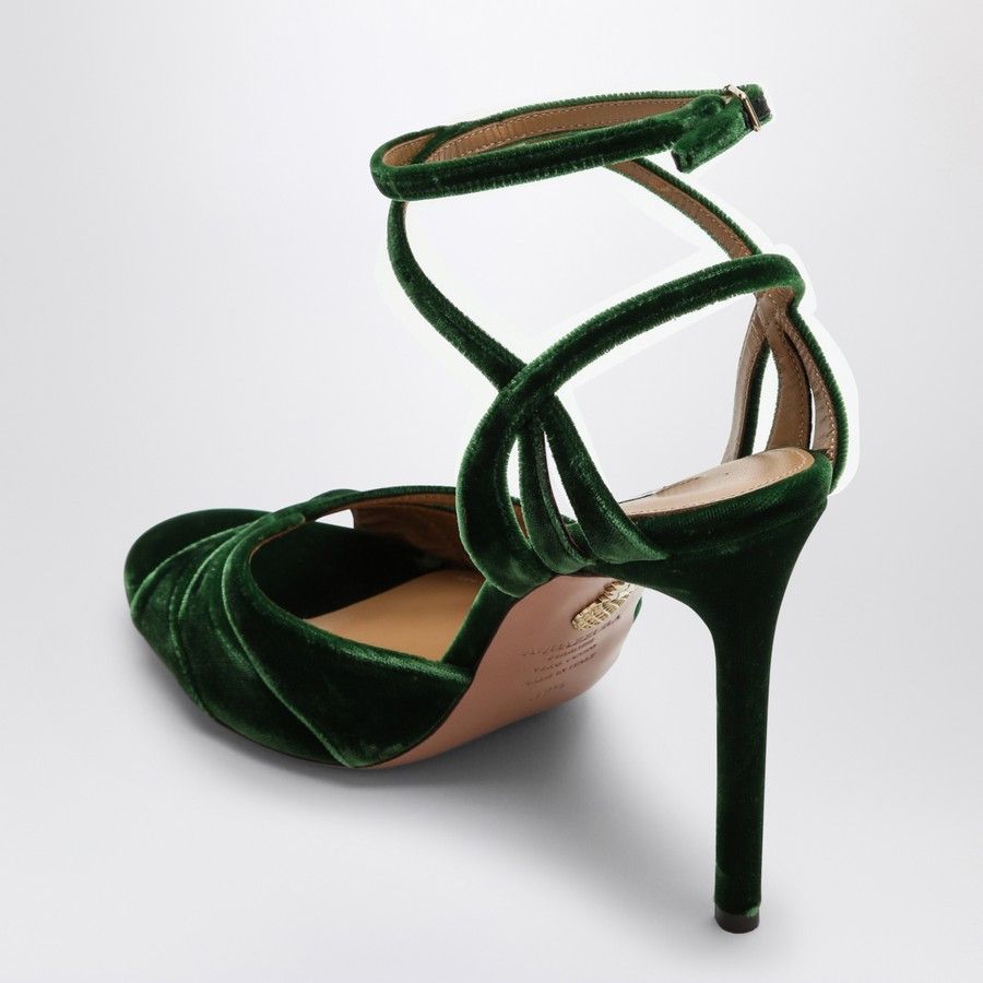 Aquazzura o1d2blof0824 Velvet Sandals in Dark Green Size US 8.5 / IT 38.5 - 4 Thumbnail