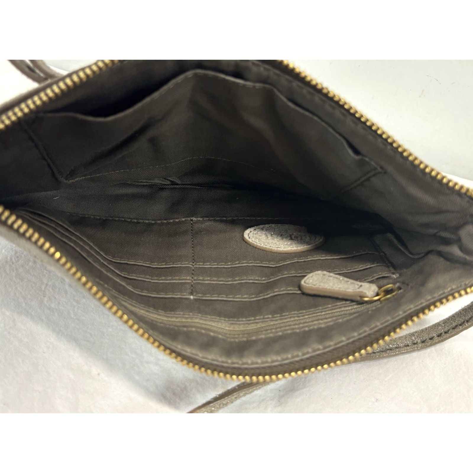 Fossil Fossil Erin Metallic Leather Small Crossbody Purse Bag Built In Card Holder Women Crossbody 21in Strap Silver Metalics/Brass Accents Size ONE SIZE - 4 Thumbnail