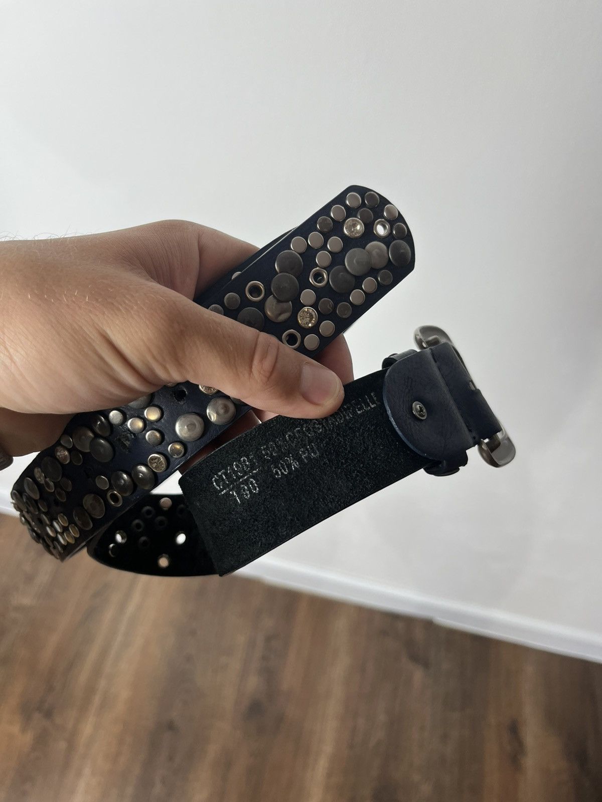 Other Avant-Garde Blue Leather Belt with Silver Studs Unisex Size ONE SIZE - 10 Thumbnail