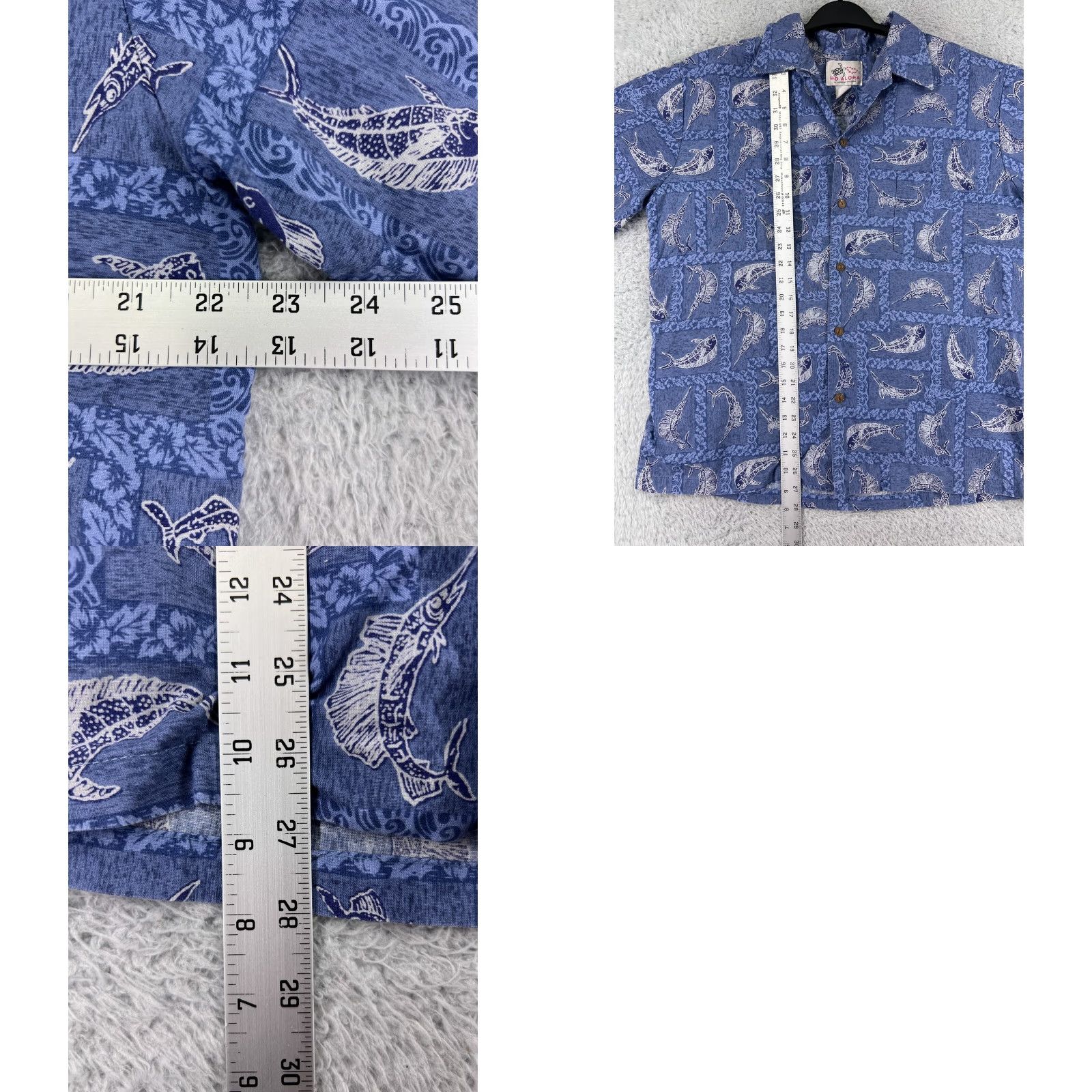 ALOHAS VINTAGE Ho Aloha Shirt Mens Blue Hawaiian Floral Button-Up Large L Size US L / EU 52-54 / 3 - 9 Thumbnail