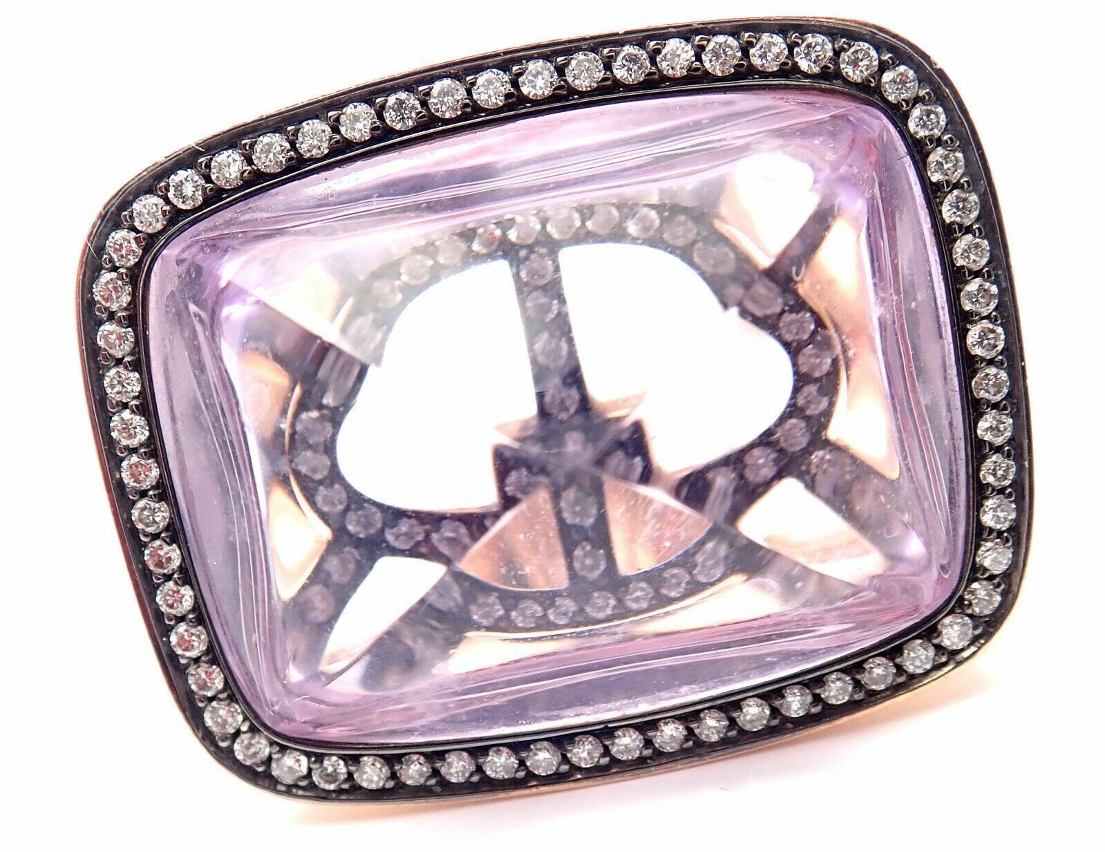 image of Authentic Hermes 18K Rose Gold Diamond Large Amethyst Ring, Women's