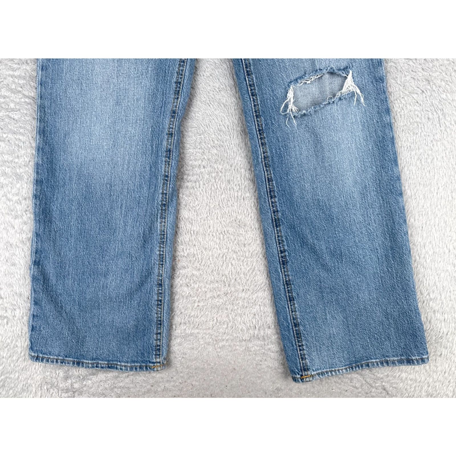 H&M H&M Jeans Womens 6 Blue Denim Distressed Wide Leg High Rise Cotton Blend 25x29 Size 28" / US 6 / IT 42 - 2 Thumbnail