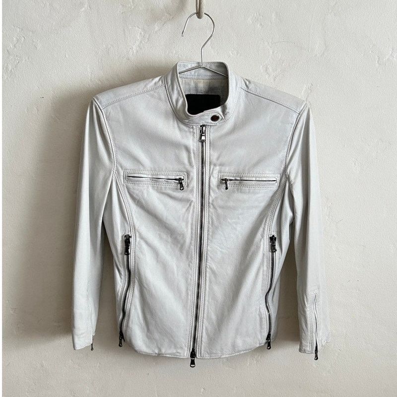 R13 R13 Cafe Racer White Lambskin Leather Jacket 3/4 Slv Italy Size M / US 6-8 / IT 42-44 - 13 Thumbnail