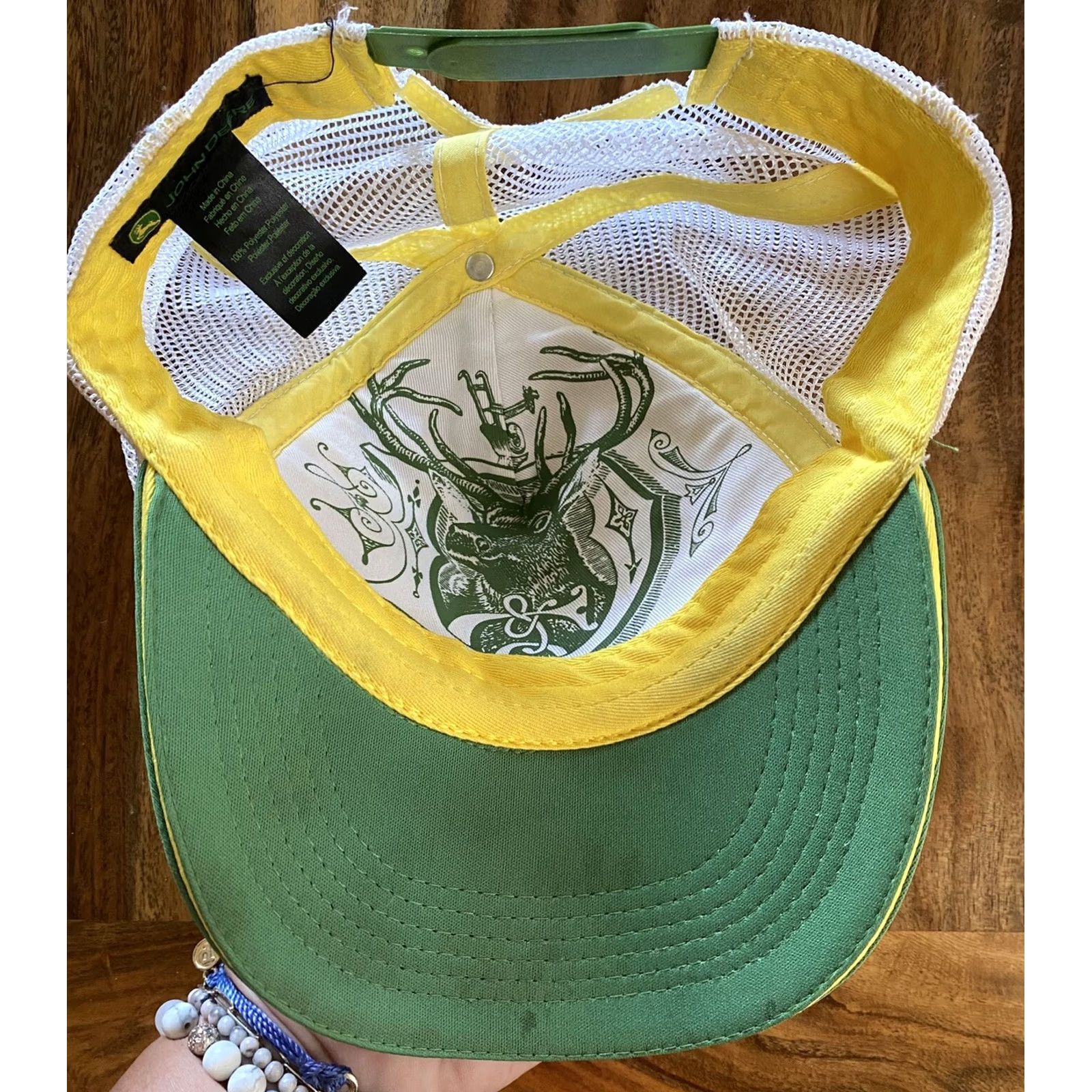 John Deere VINTAGE John Deere Trucker Hat Adjustable Green White Yellow Snapback Mens One Size White Size ONE SIZE - 7 Thumbnail