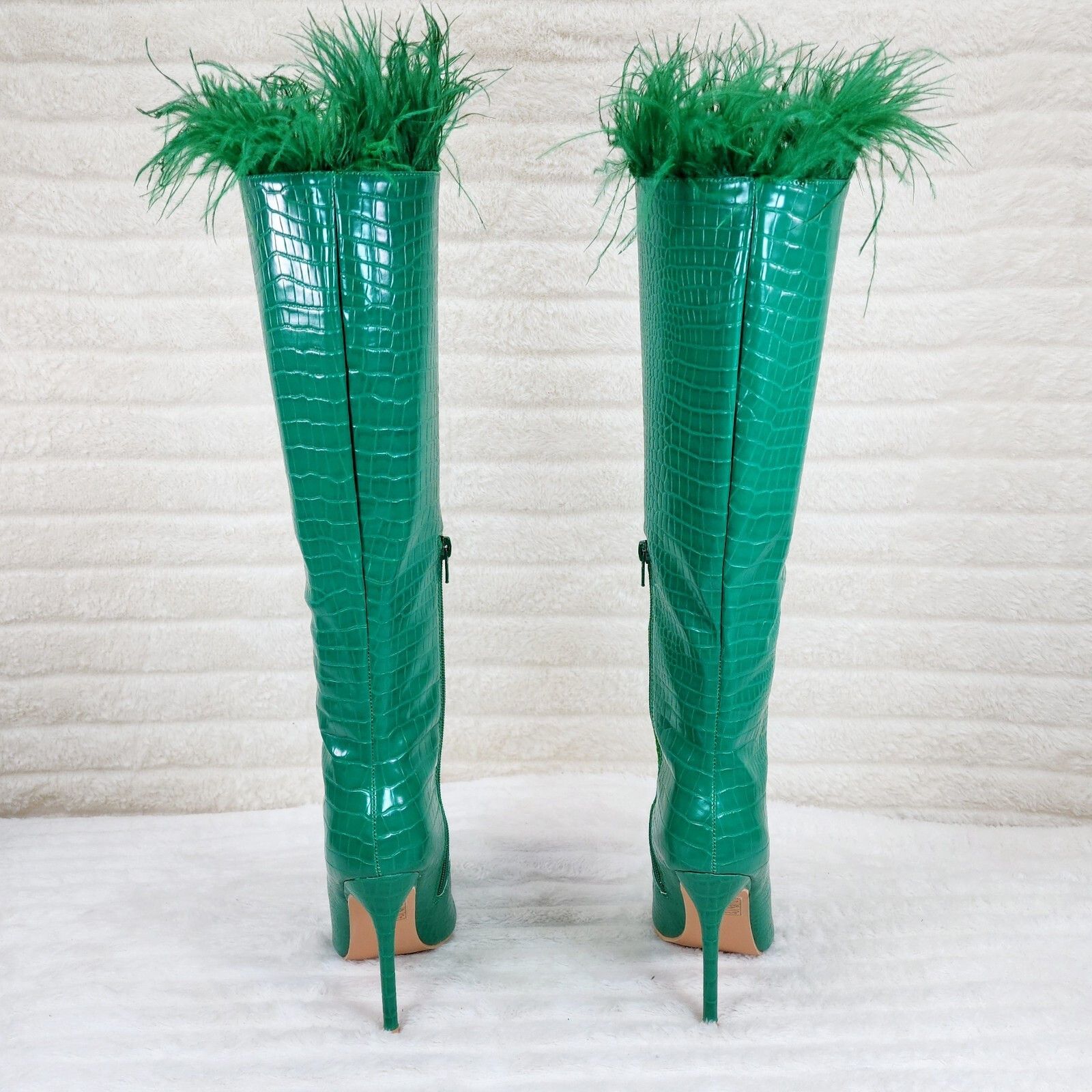 Other Flirty Green Snake Texture Knee High Heel Stiletto Boots Sex Size US 11 / IT 41 - 2 Thumbnail