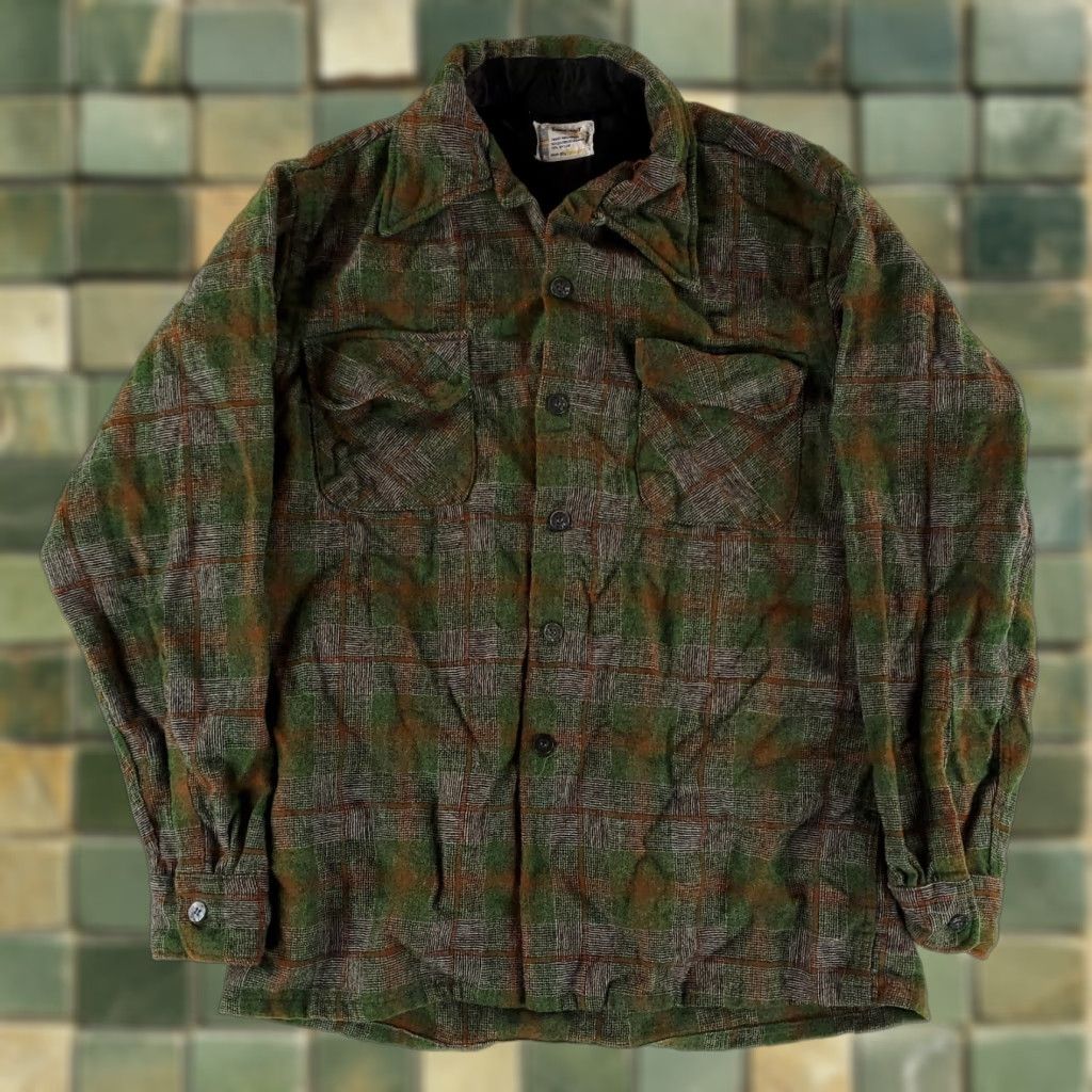JCPenney VINTAGE Penneys Towncraft Shirt Mens M Wool Blend Flannel Plaid Button Up Green 60s Loop Size US M / EU 48-50 / 2 - 1 Thumbnail