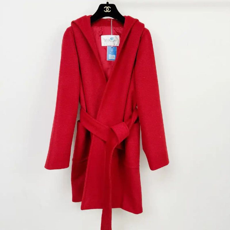 MaxMara Red Hooded Women's Coat 0089
