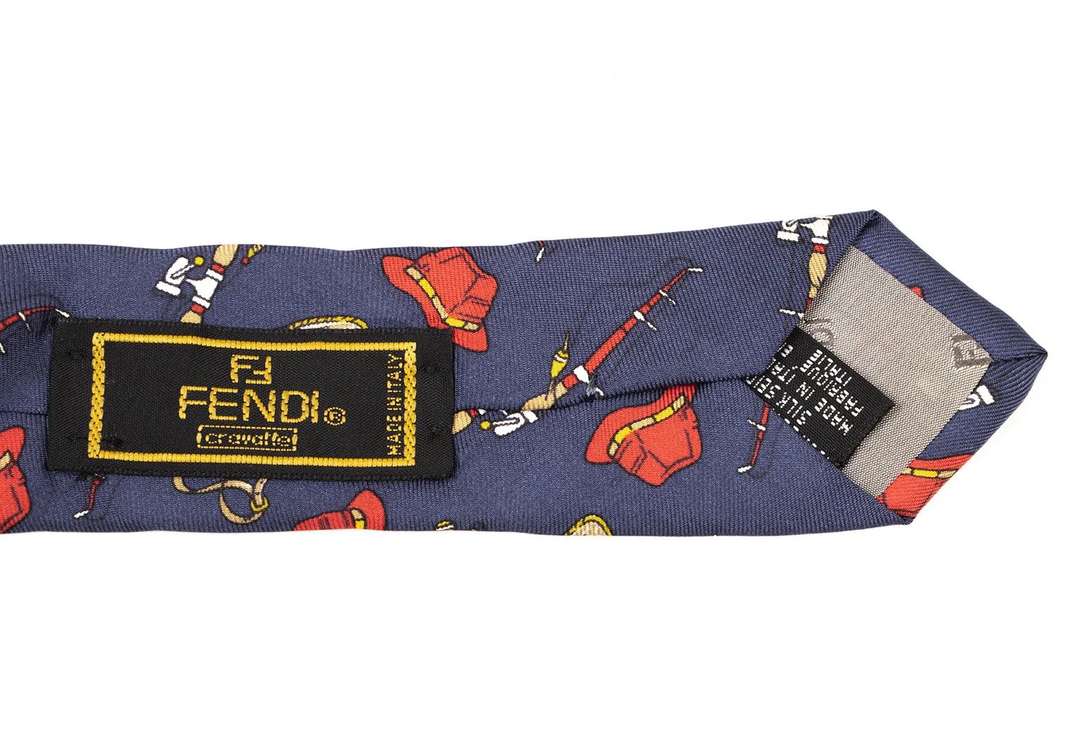Fendi Fishing Print Silk Tie in Navy and Red Size ONE SIZE - 9 Thumbnail