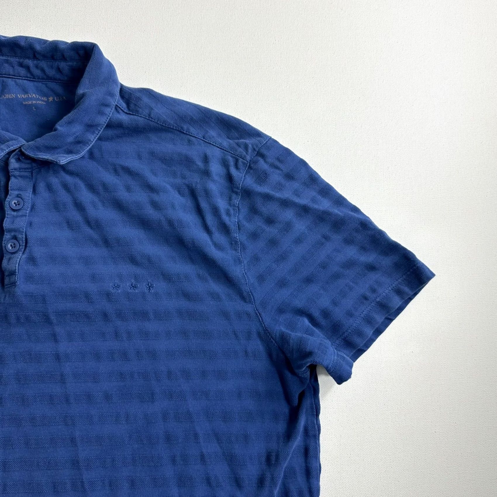 John Varvatos John Varvatos Star USA Polo Shirt Pique Knit Striped Texture Men L Blue Size US L / EU 52-54 / 3 - 4 Thumbnail