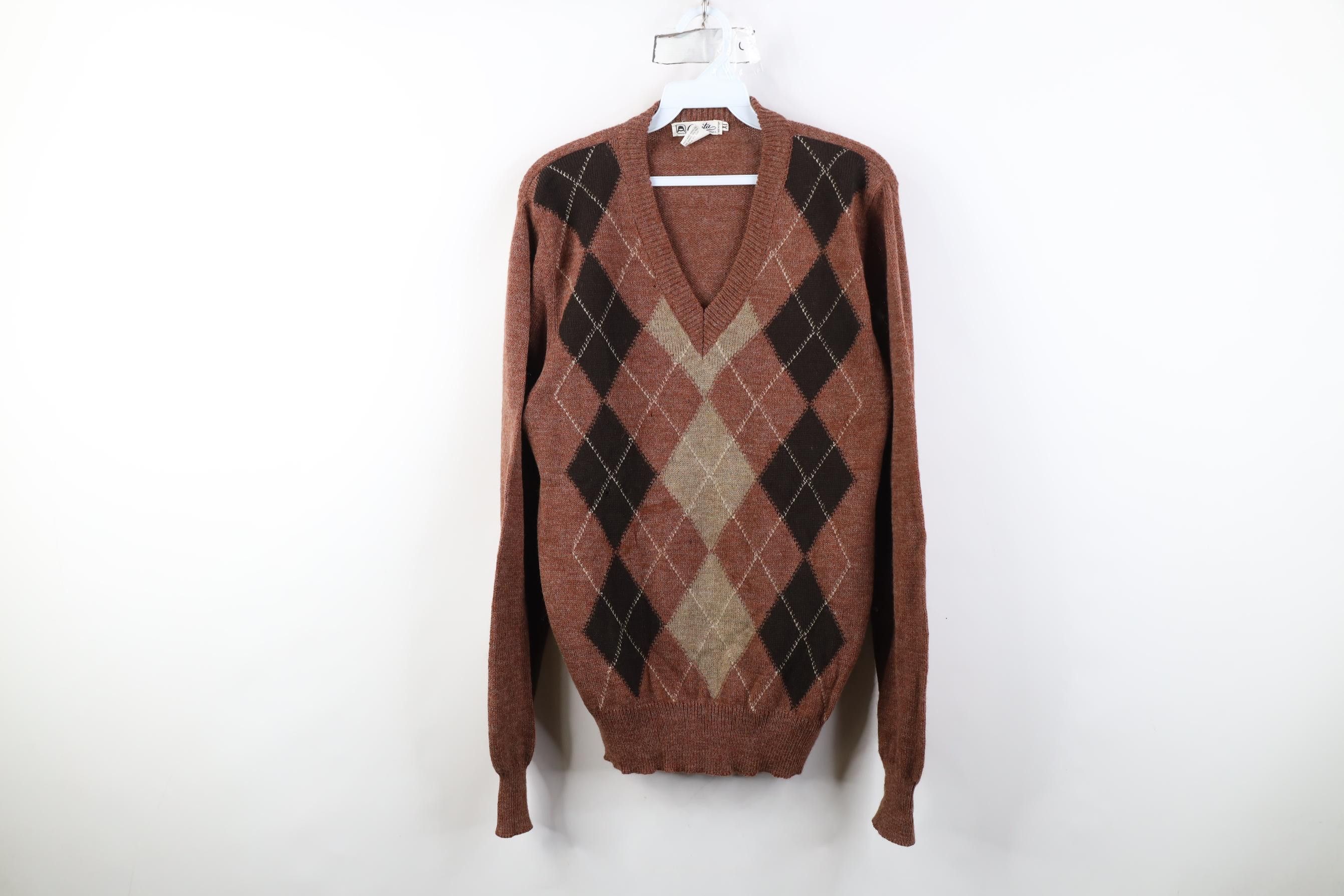 Vintage Vintage 70s Streetwear Wool Blend Argyle Diamond Sweater Size XL / US 12-14 / IT 48-50 - 1 Thumbnail