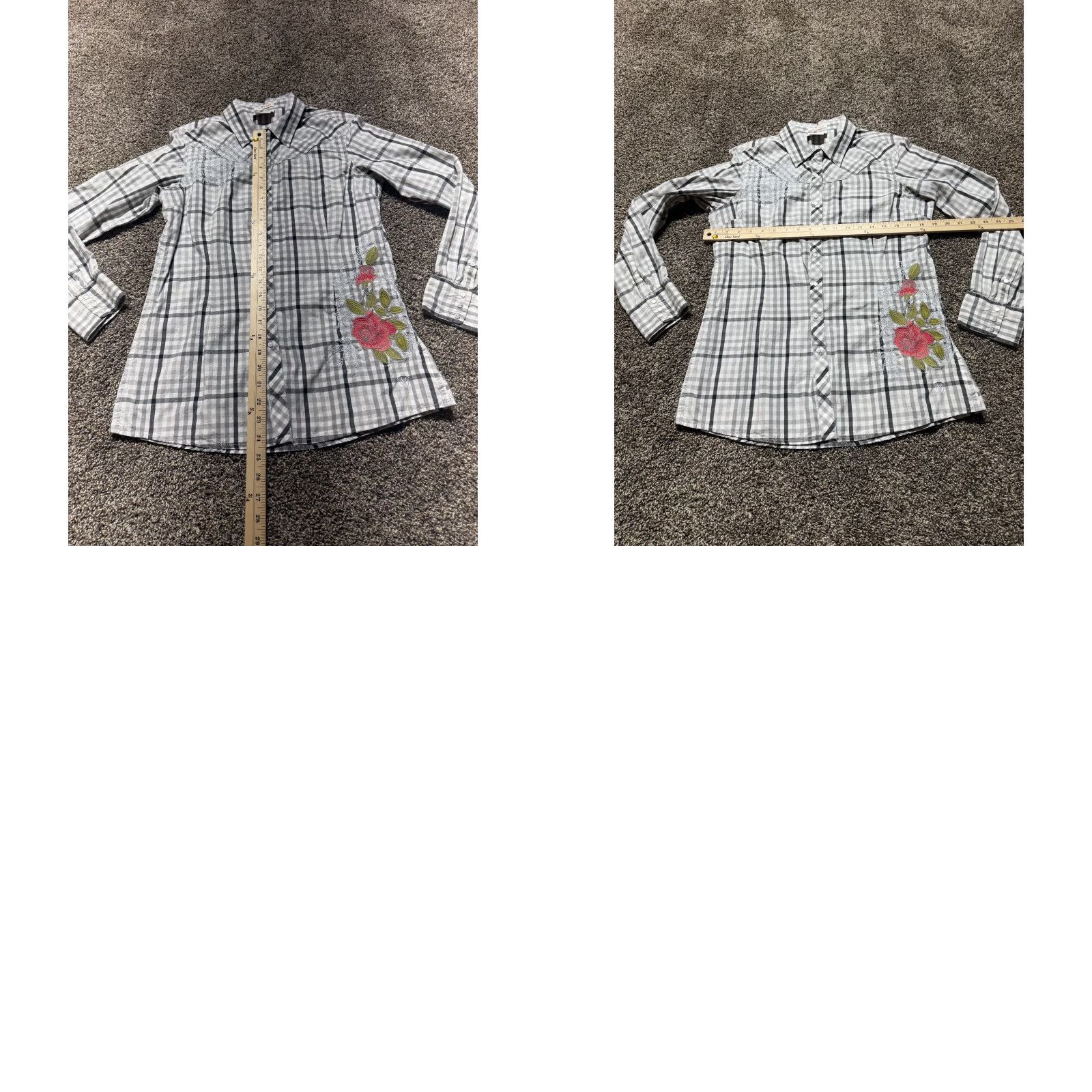 Ariat Ariat Western Cowgirl Women's Shirt Large Gray Plaid Embroidery Snap Size L / US 10 / IT 46 - 8 Thumbnail
