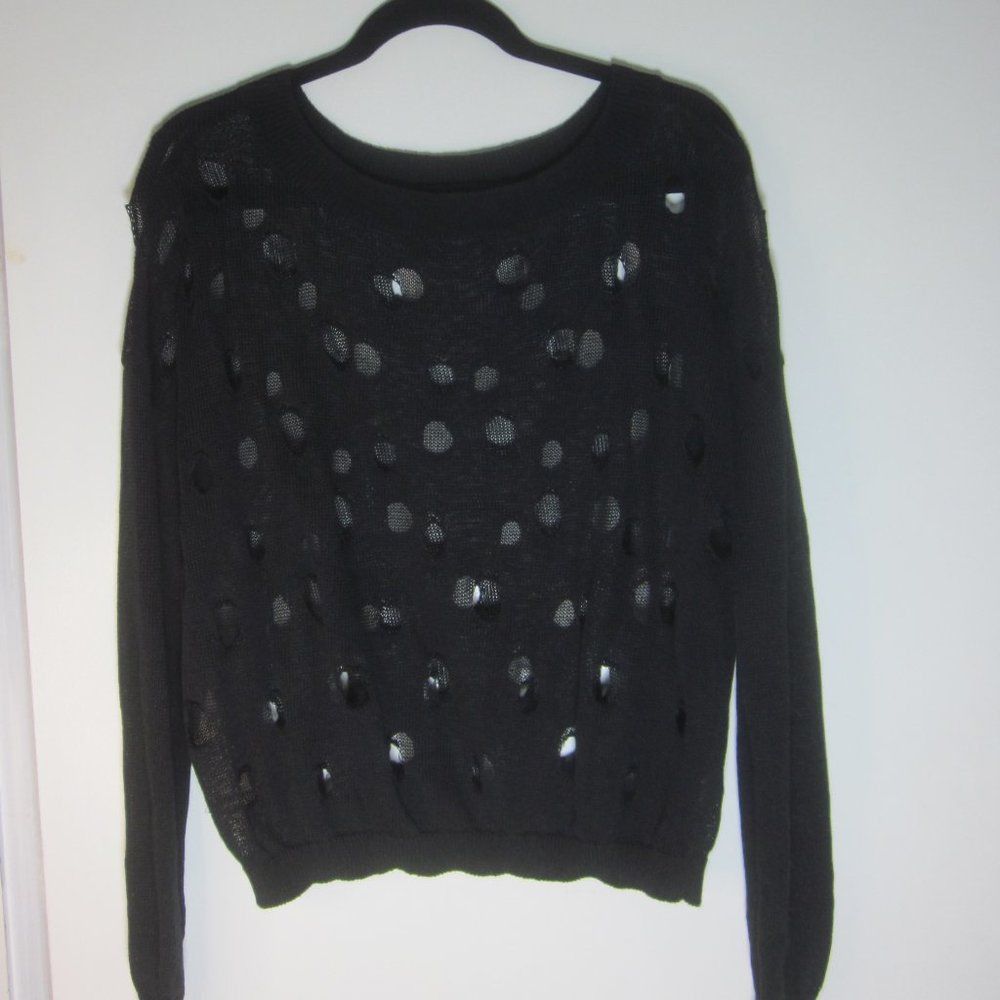 Vince Vince Womens Black Linen Knit Pullover Sweater Size M with Hole Pattern Detail Size M / US 6-8 / IT 42-44 - 7 Thumbnail