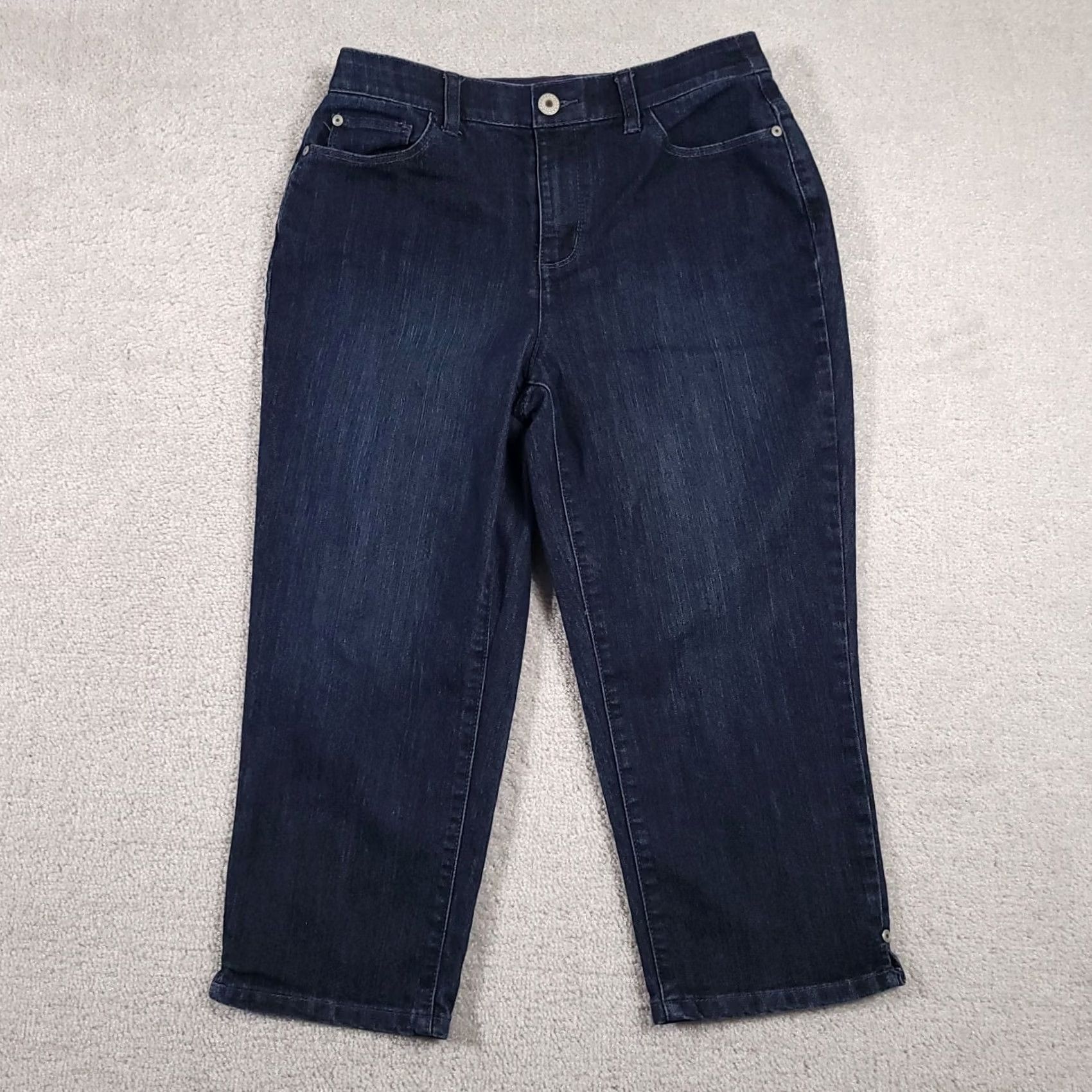 Vintage Christopher & Banks Capri Jeans Women's 4 Regular Denim Dark Wash Elastic Waist 5-Pocket Blue Jeans Size 27" / US 4 / IT 40 - 2 Thumbnail