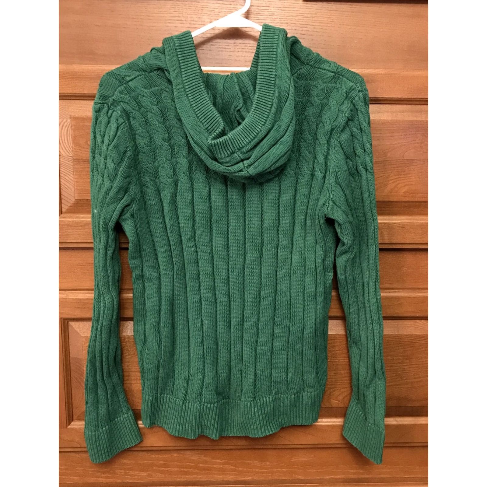 Vintage Christopher & Banks Womens Pullover Sweater Hooded Cable-Knit Green L Size L / US 10 / IT 46 - 2 Thumbnail