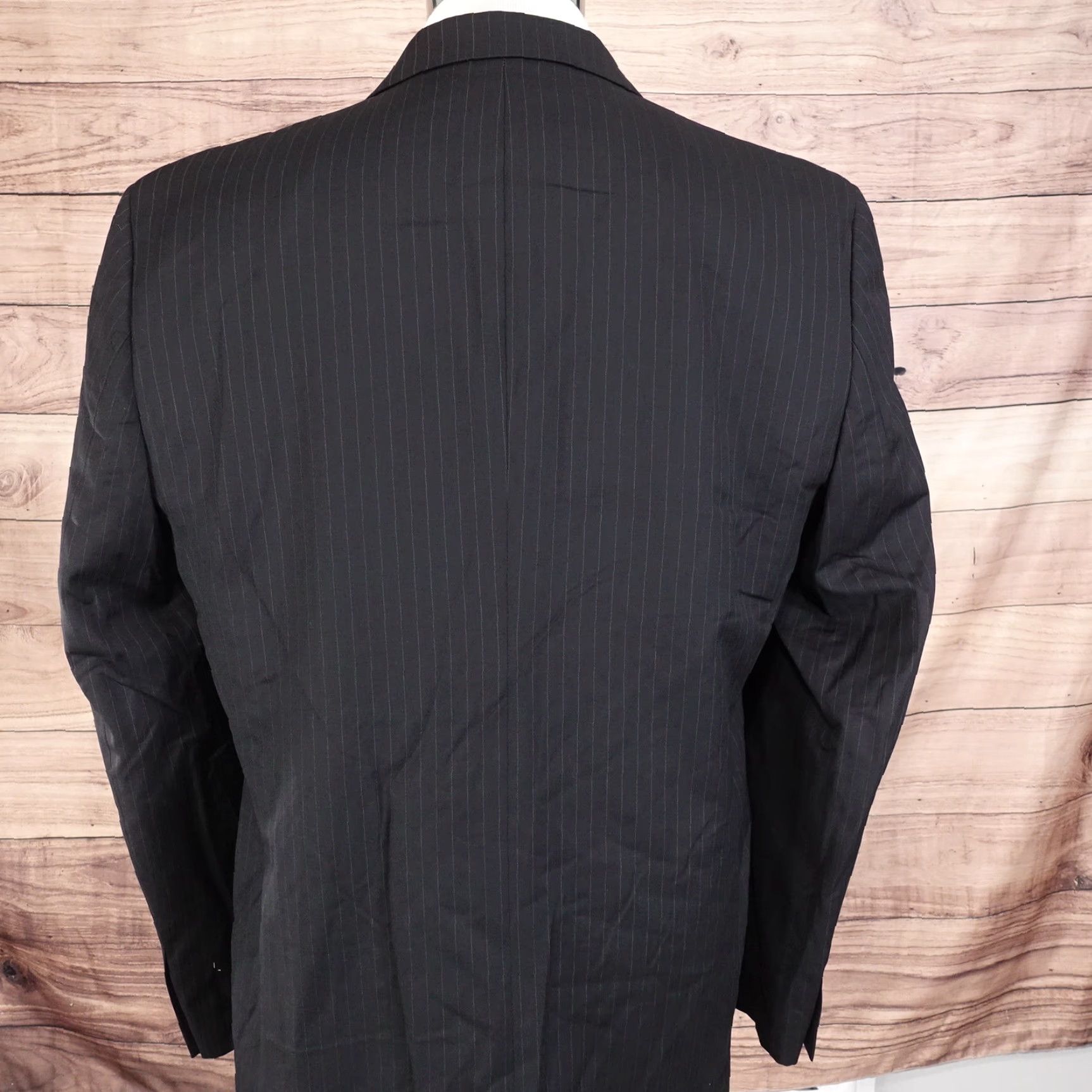 Pronto Uomo VINTAGE PRONTO UOMO STRIPED WOOL SUIT JACKET MENS SIZE 44 X-LONG BLACK Mens Size 44R - 5 Thumbnail