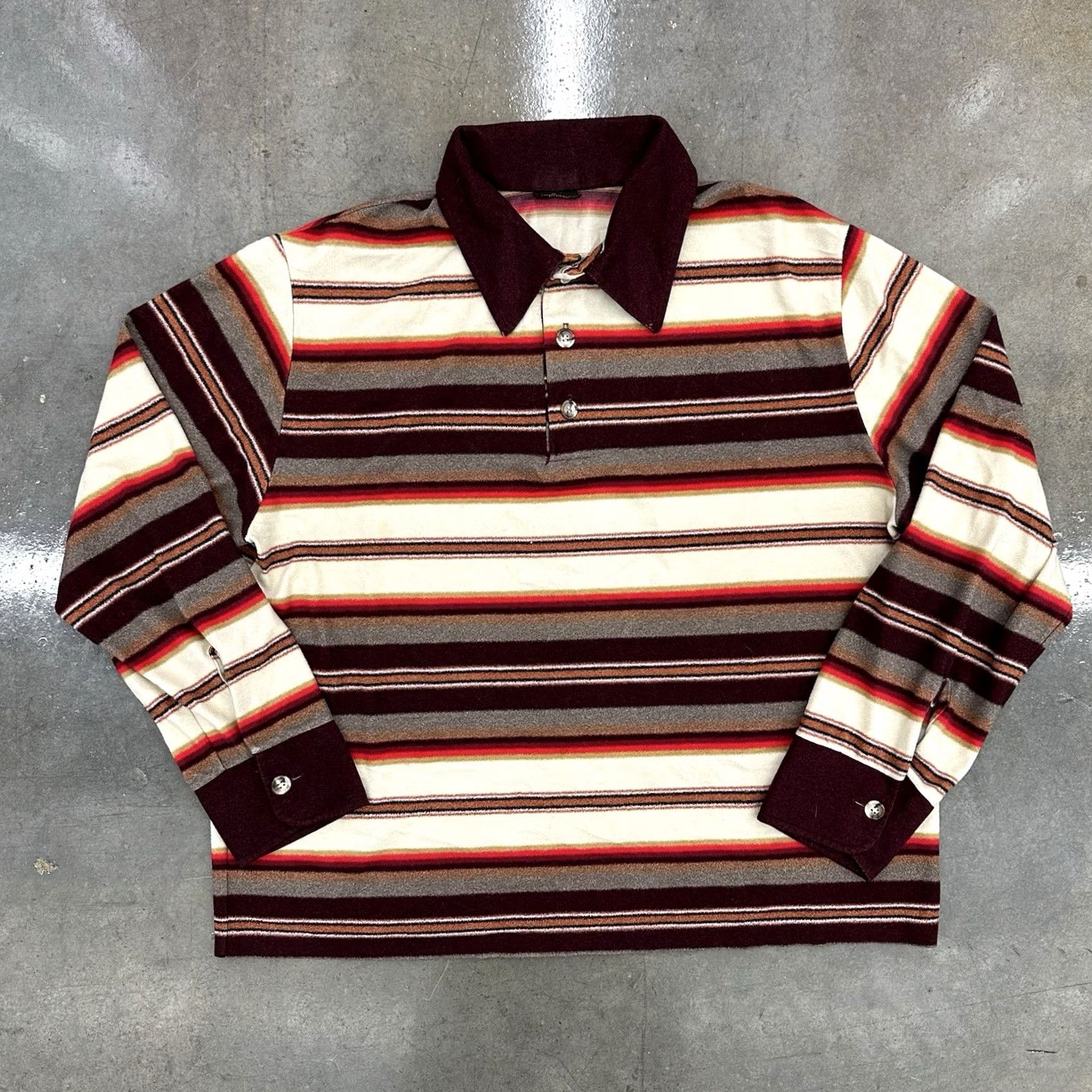JCPenney VINTAGE JCPenney Polo Shirt Long Sleeve 70s Striped Acetate Polyester L Mens Rockabilly Casual Size US L / EU 52-54 / 3 - 2 Thumbnail