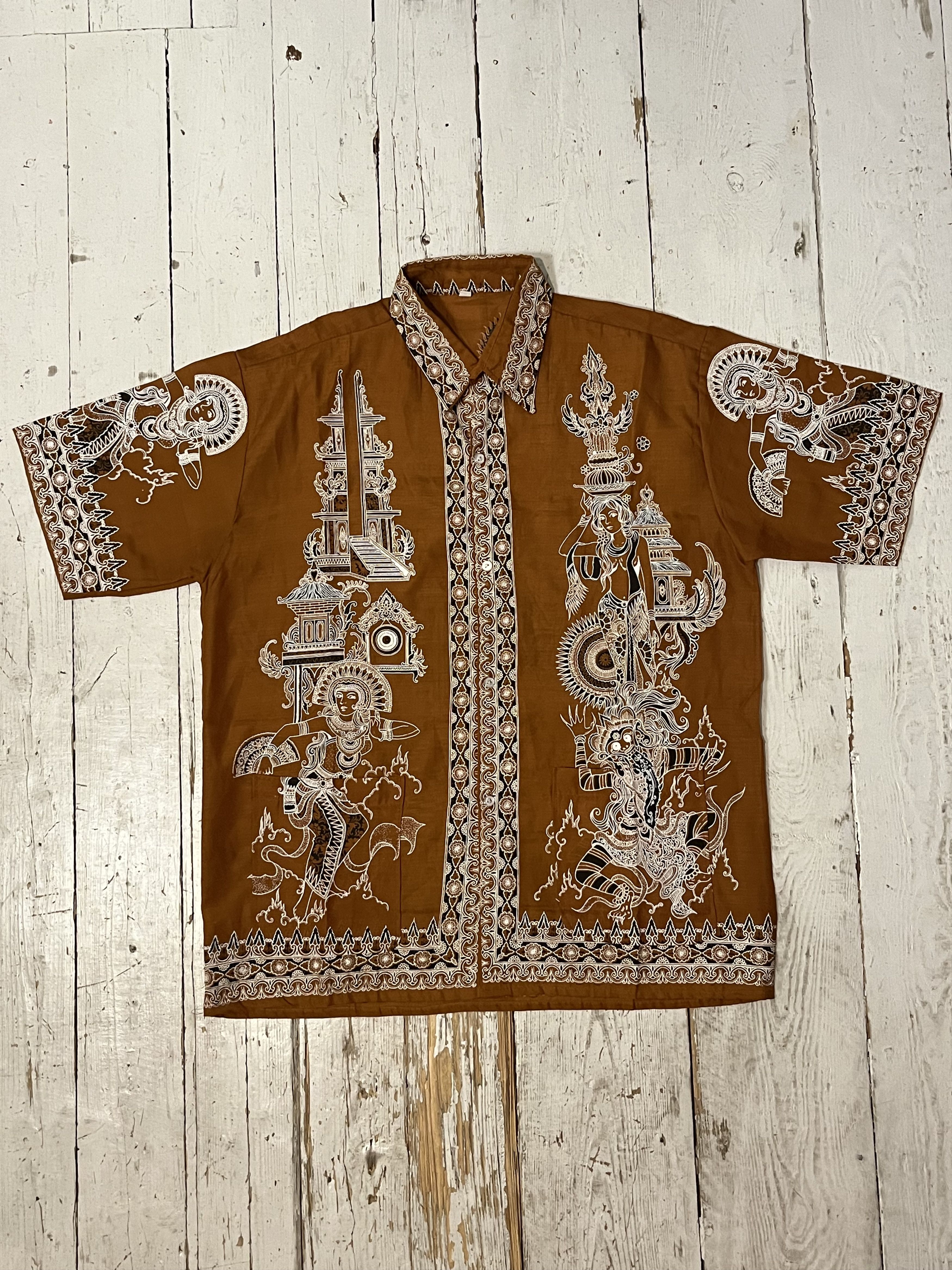 Japanese Brand × Vintage Vintage Linen Maya Fullprint Summer Shirts Size US XL / EU 56 / 4 - 4 Thumbnail