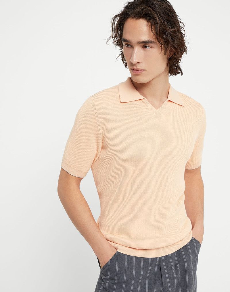 Brunello Cucinelli o1la1rc1a0326 English Rib Knit Polo Shirt in Peach Size US XL / EU 56 / 4 - 5 Thumbnail