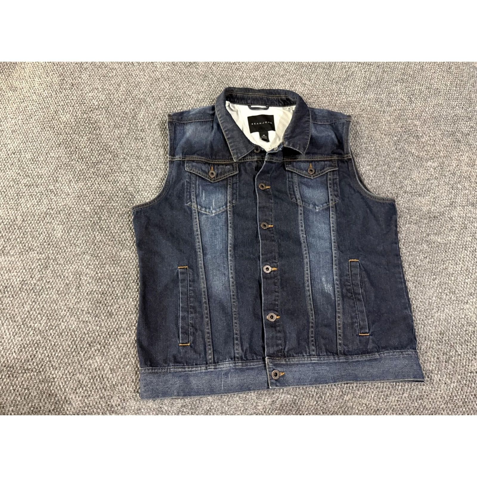 Sean John Sean John Vest Mens 3XL Blue Denim Button Front Biker Casual Streetwear Jeans Size US 39 - 3 Thumbnail