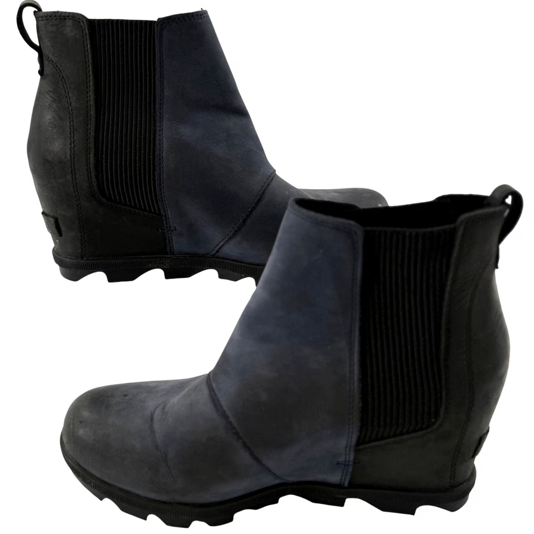 SOREL Sorel Joan of Arctic Wedge II Chelsea Waterproof Bootie - Black/Blue Nubuck, Ankle Rain Boot, Women’s 9 US, Hidden Wedge, Non-Slip Rubber Outsole Size US 10 / IT 40 - 3 Thumbnail