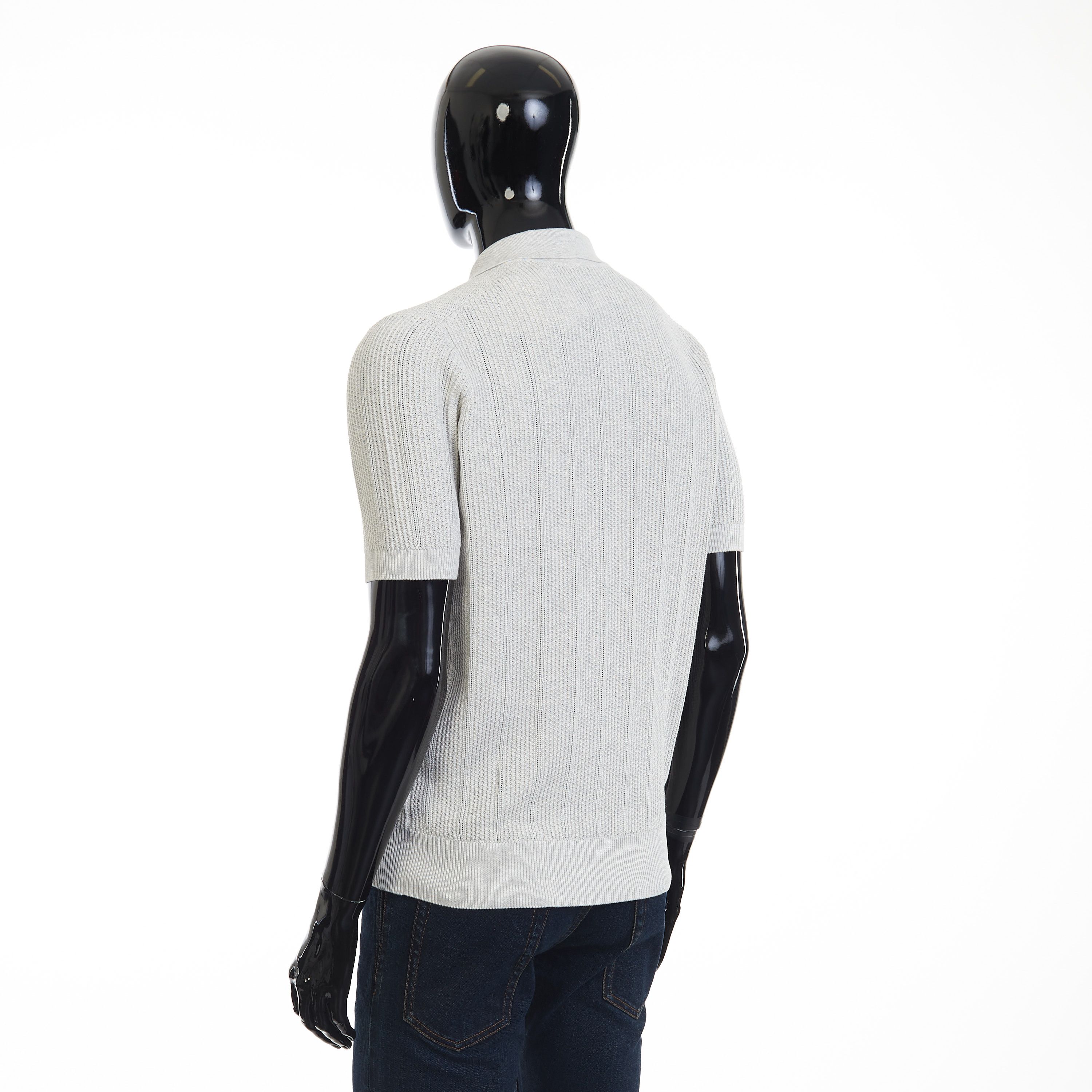 Brunello Cucinelli Textured Rib Knit Polo - Light Grey Cotton Size US XXL / EU 58 / 5 - 4 Thumbnail
