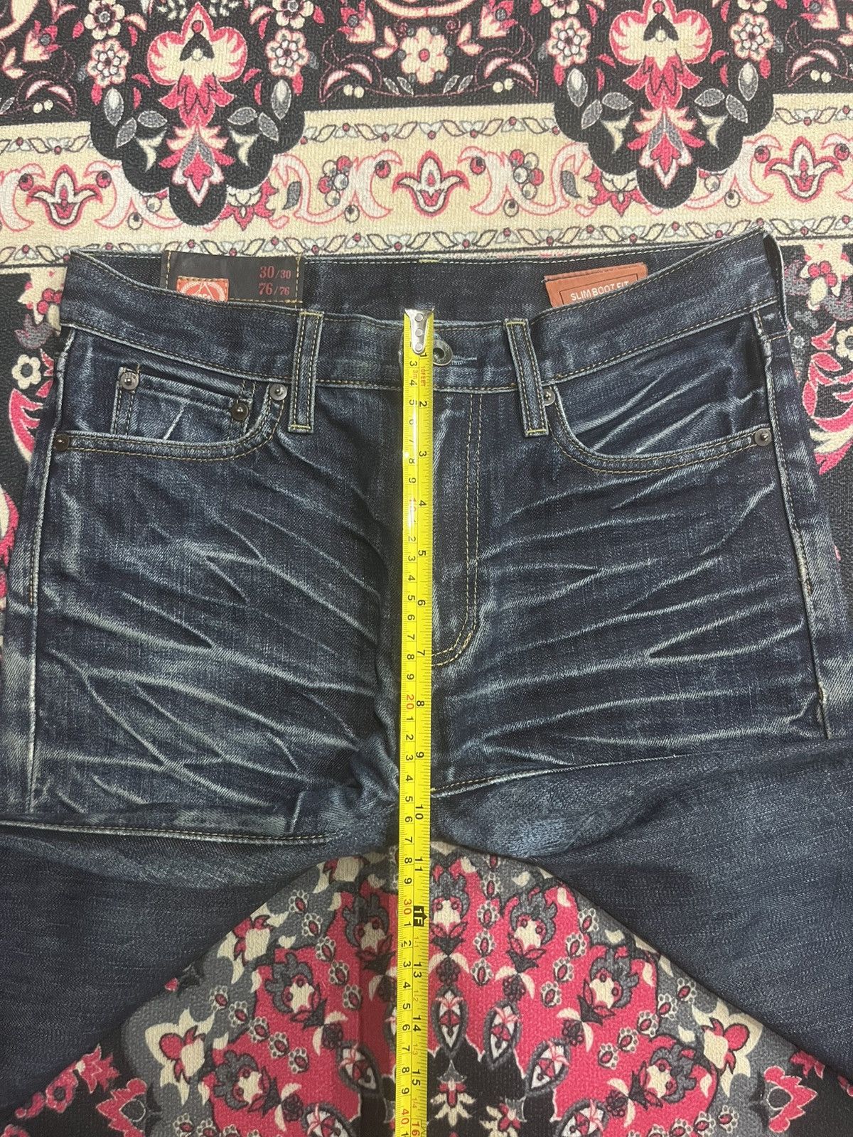 Tornado Mart Gap 1969 Dark Blue Whisker Washed Slim Boot Cut Jeans Size US 30 / EU 46 - 15 Thumbnail