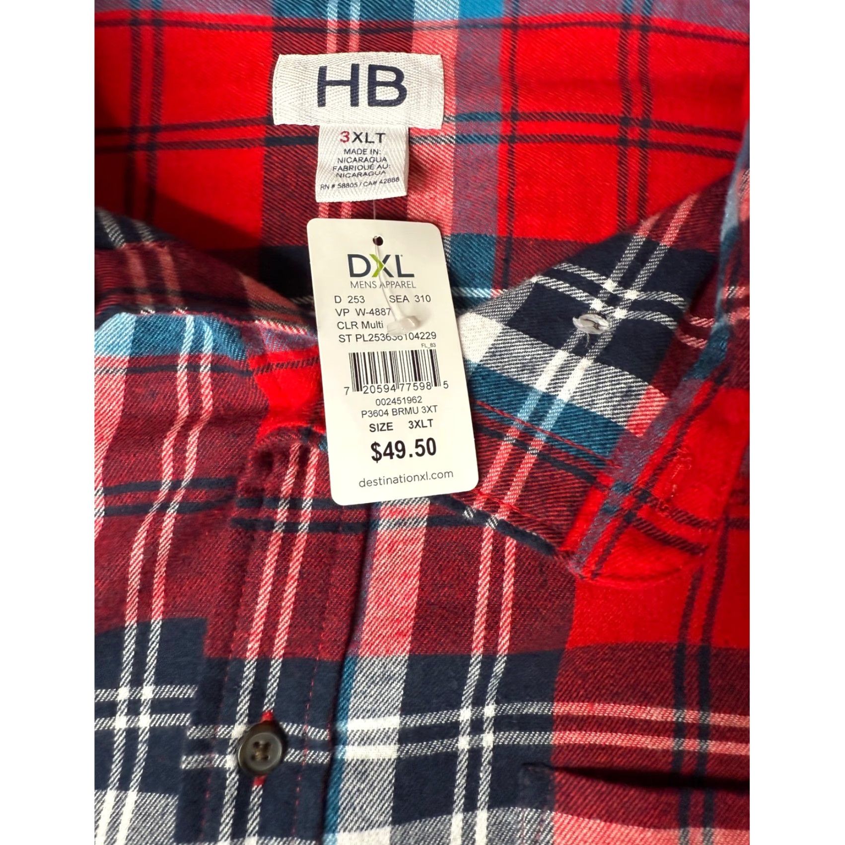 Vintage HB Flannel Shirt DXL Red Plaid Long Sleeve Button Up Casual 3XLT Size US XXL / EU 58 / 5 - 3 Thumbnail