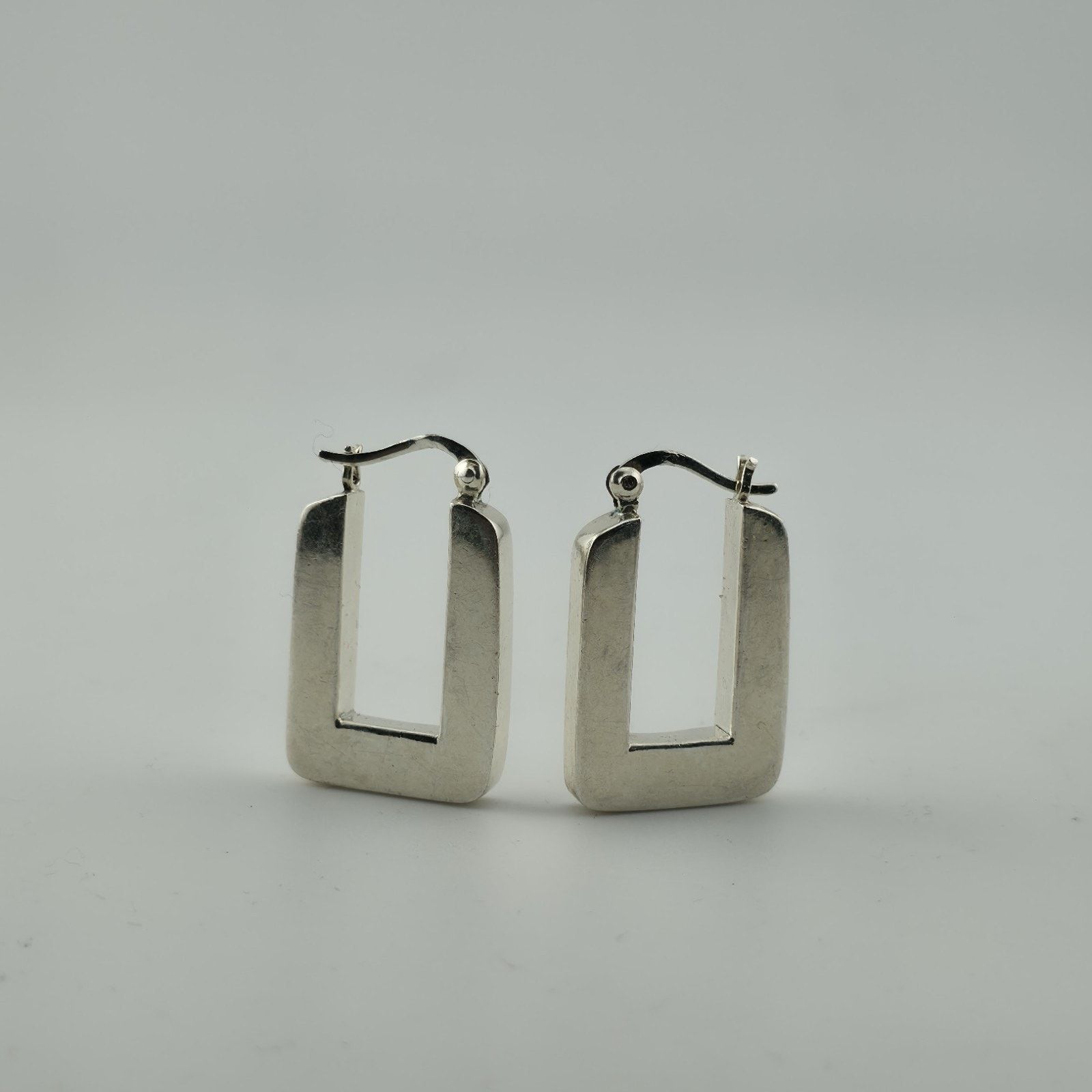 Other Sterling Silver Rectangle Hoop Earrings Minimalist Geometric Size ONE SIZE - 2 Thumbnail